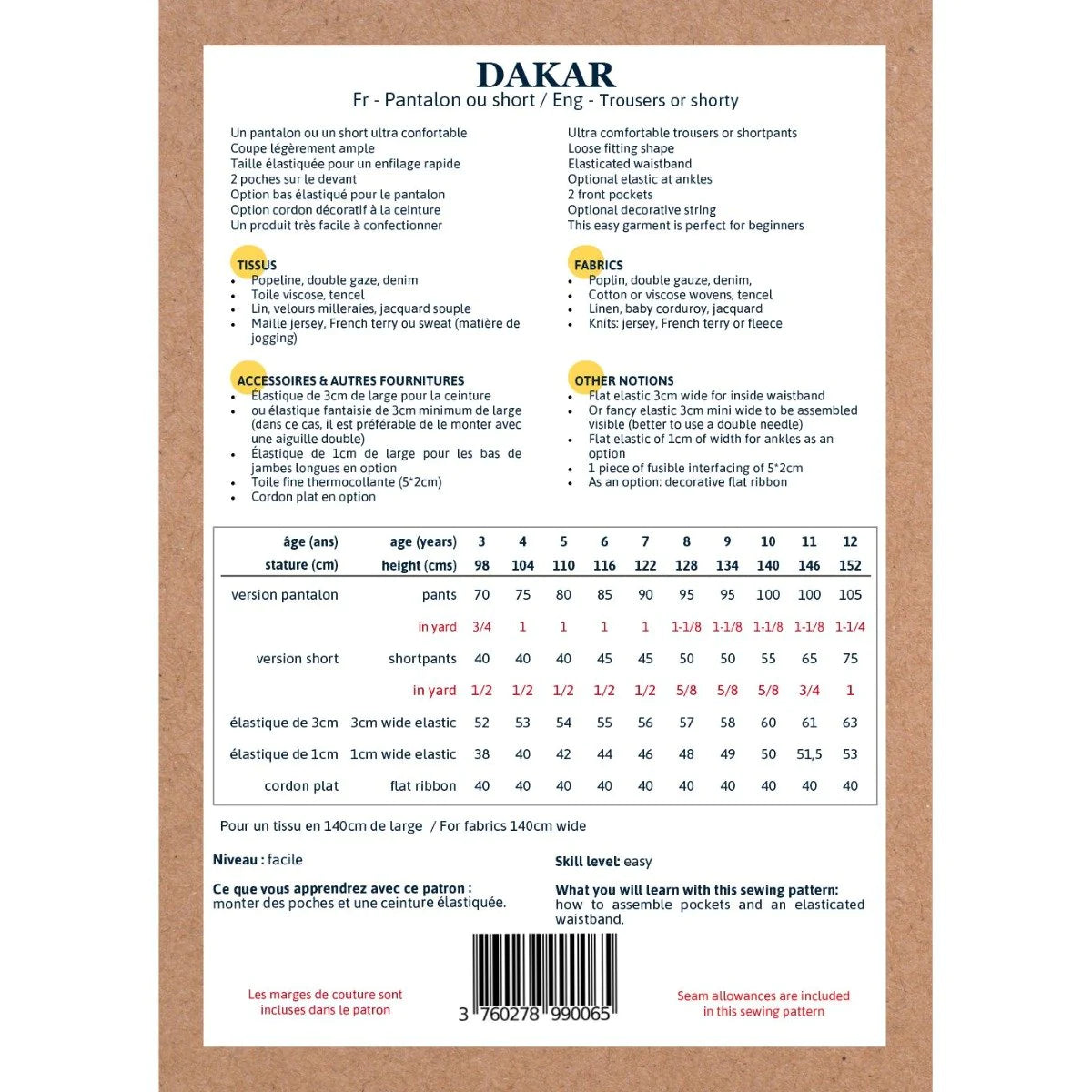 Dakar Pants and Shorts Sewing Pattern for Kids Ages 3-12 | DIY Children's Clothing | Perfect for Playtime, School and Outdoor Adventures
