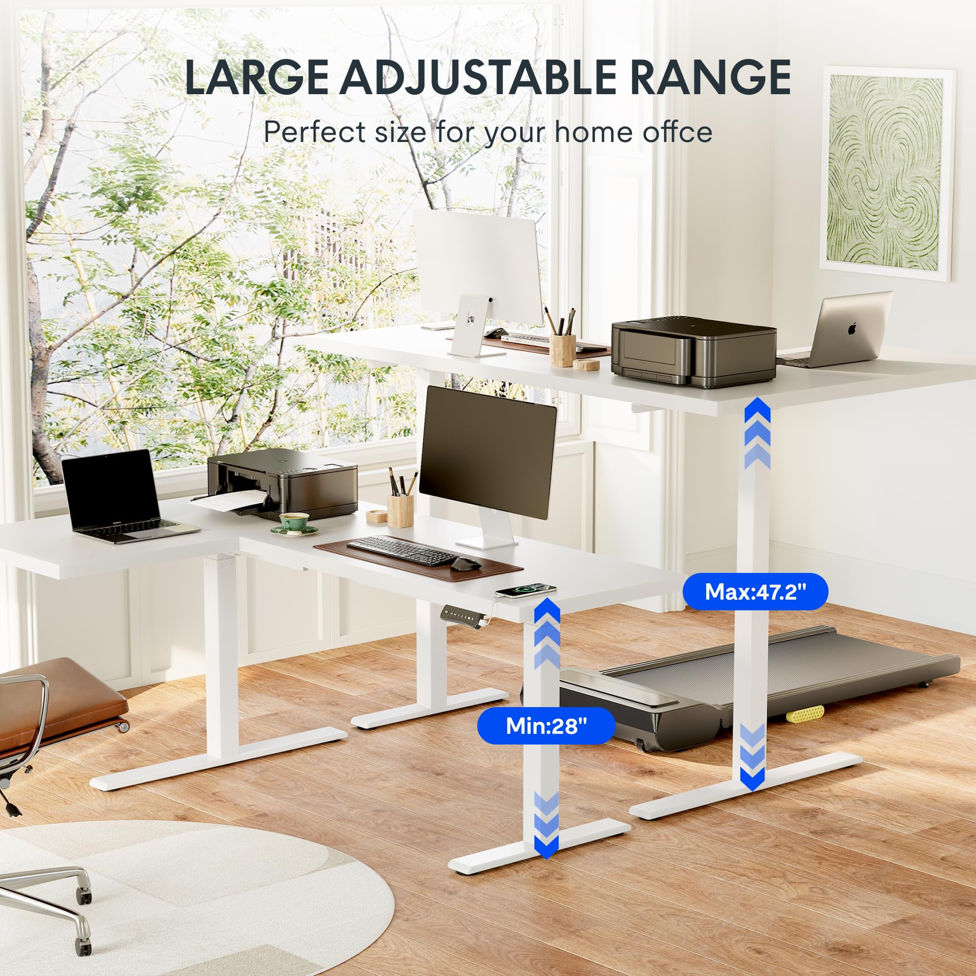 FLEXISPOT L-Shaped Electric Standing Desk - Dual Motor Height Adjustable Corner Computer Desk with Splice Board, 71x48 Inches, White - Perfect for Home Office & Gaming Setup