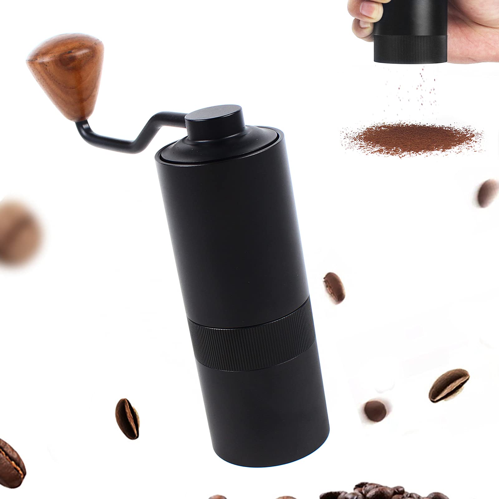 Premium Manual Coffee Grinder - Stainless Steel Conical Burr with 6 Adjustable Settings, Portable Hand Crank Mill for Espresso, French Press, Pour Over & Cold Brew (Dark Black) - Perfect for Home, Office & Travel Use