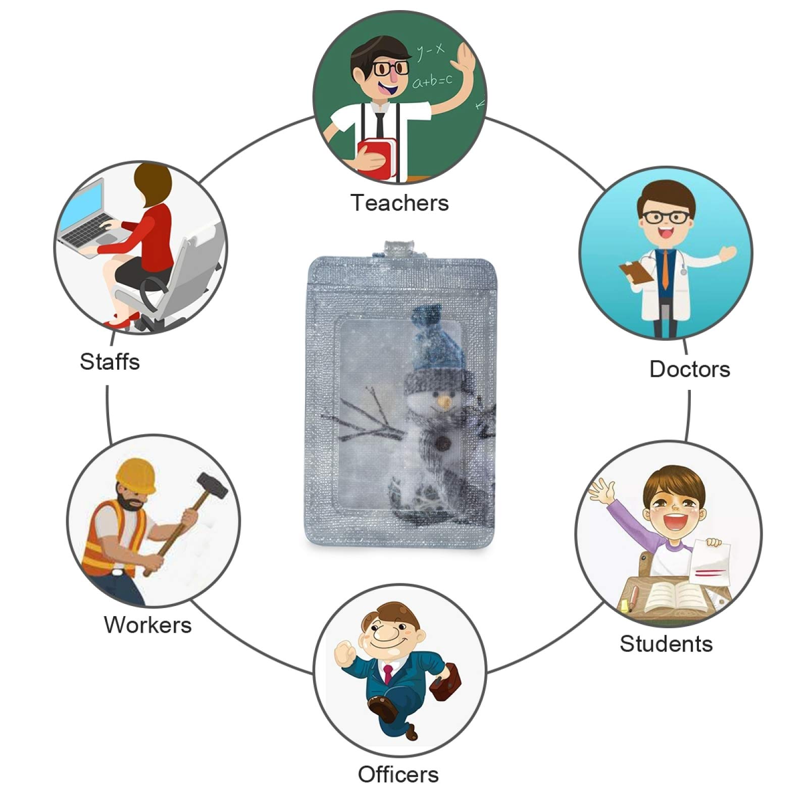 Snowman ID Badge Holder with Lanyard - Vertical Leather for Office & School Staff