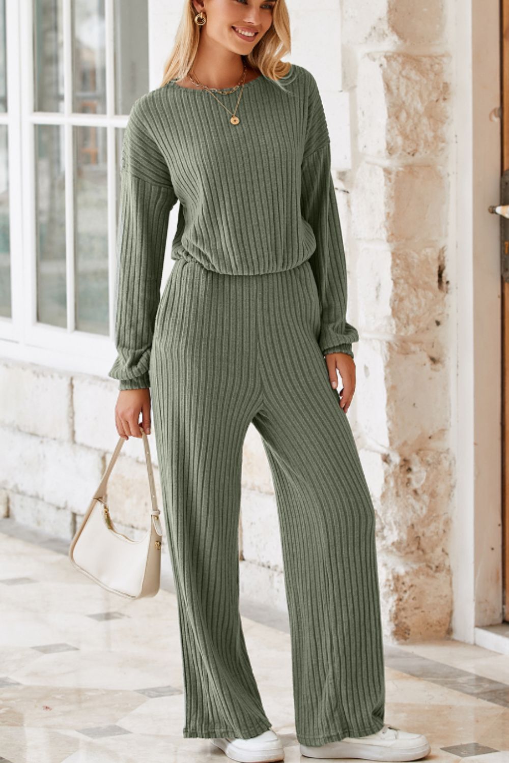 Women's Round Neck Long Sleeve Jumpsuit - Casual One Piece Romper for Fall & Winter | Perfect for Work, Travel & Everyday Wear