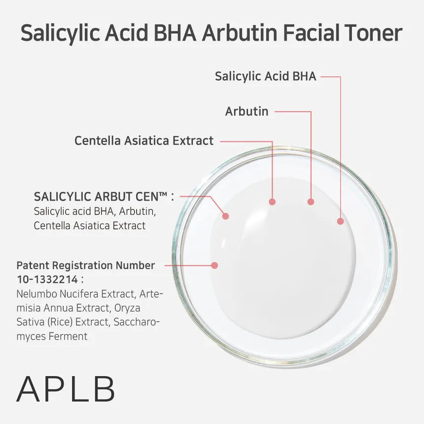APLB Salicylic Acid BHA & Arbutin Facial Toner 160ml - Exfoliating & Brightening Toner for Acne-Prone Skin, Pore Minimizer, Dark Spot Treatment - Perfect for Daily Skincare Routine & Post-Cleansing Toning