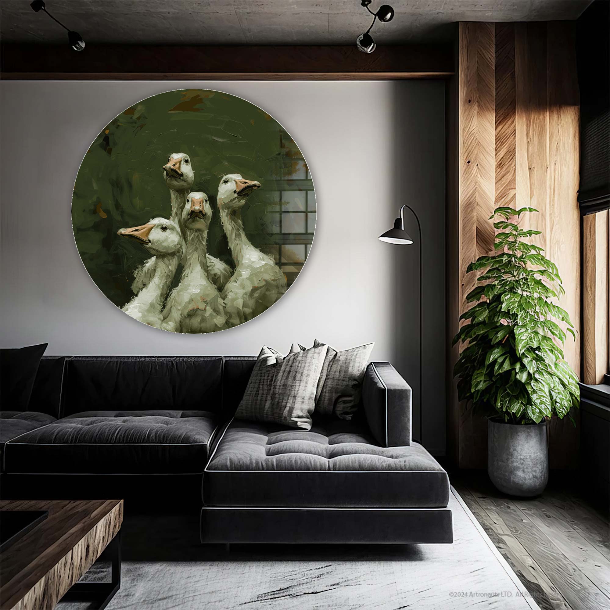 Quattro Geeseaggi Round Glass Wall Art Decor - Modern Home & Office Decoration for Living Room, Bedroom, Kitchen