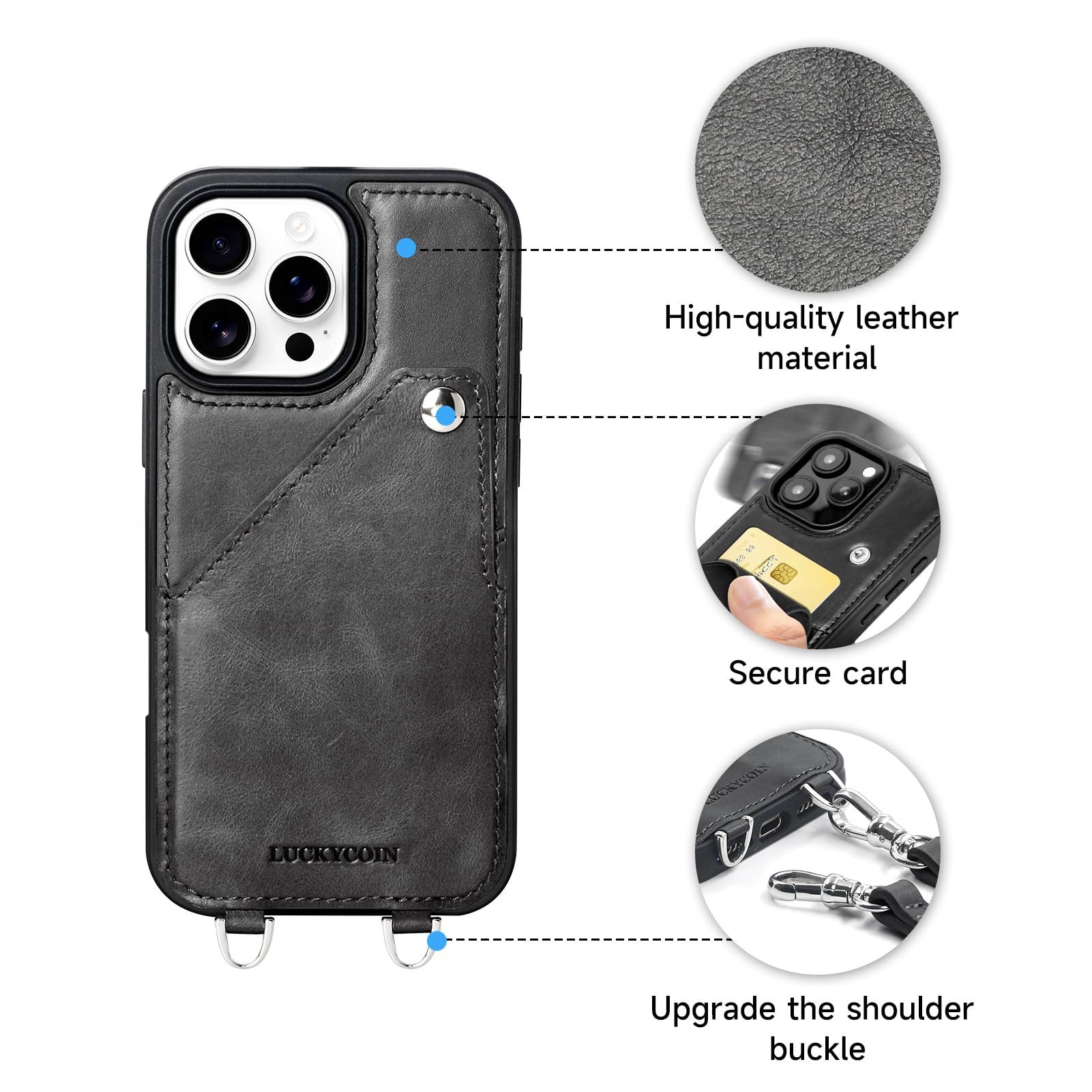 Leather Wallet Case for iPhone 16 Pro - Women's Crossbody Phone Purse with Card Holder & Wrist Strap | Daily Essentials & Travel