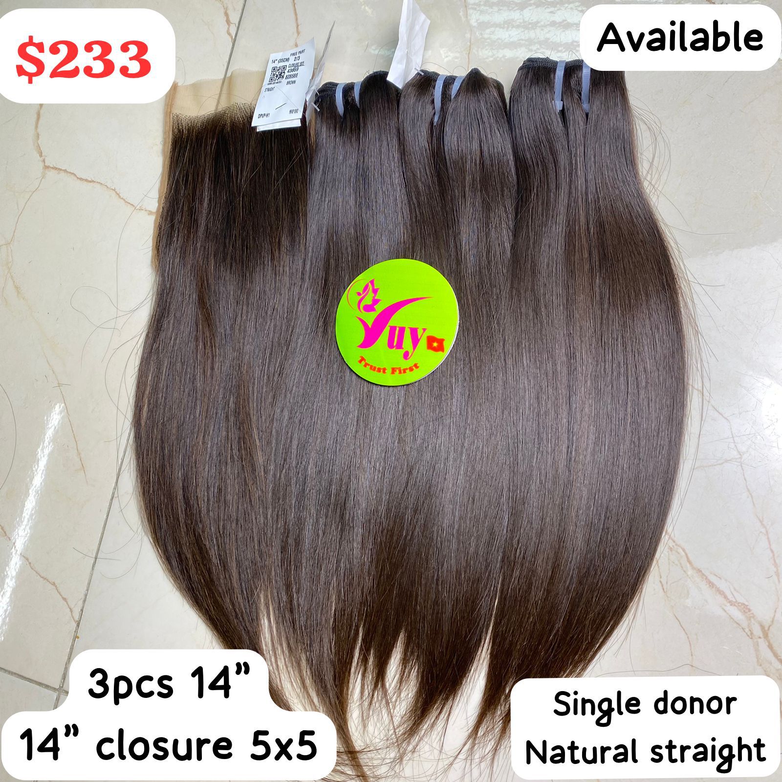 3pcs 14 + 14 Inch 4x5 Lace Closure Single Donor Natural Straight Hair Extensions for Seamless Blending & Styling - Perfect for Daily Wear, Parties & Special Occasions