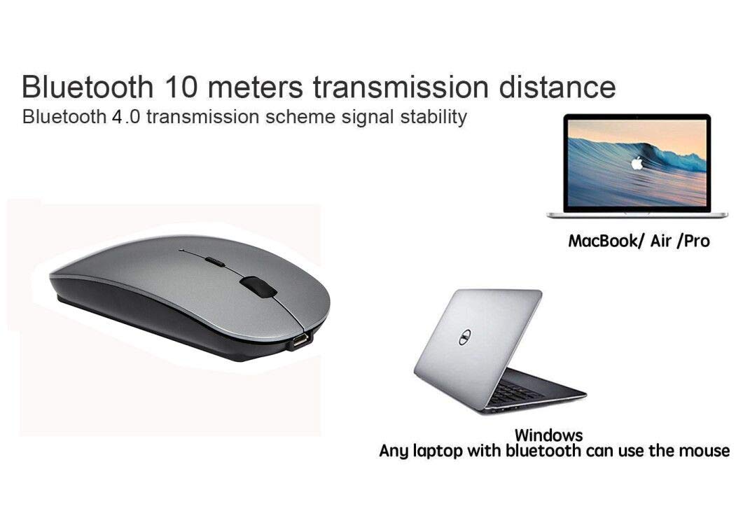 Rechargeable Bluetooth 5.2 Wireless Mouse for MacBook Pro/Air, PC, Laptop, iPad Pro - 2.4G USB Receiver & 3.0 Compatible (Gray) | Perfect for Office Work, Home Use & Travel Computing