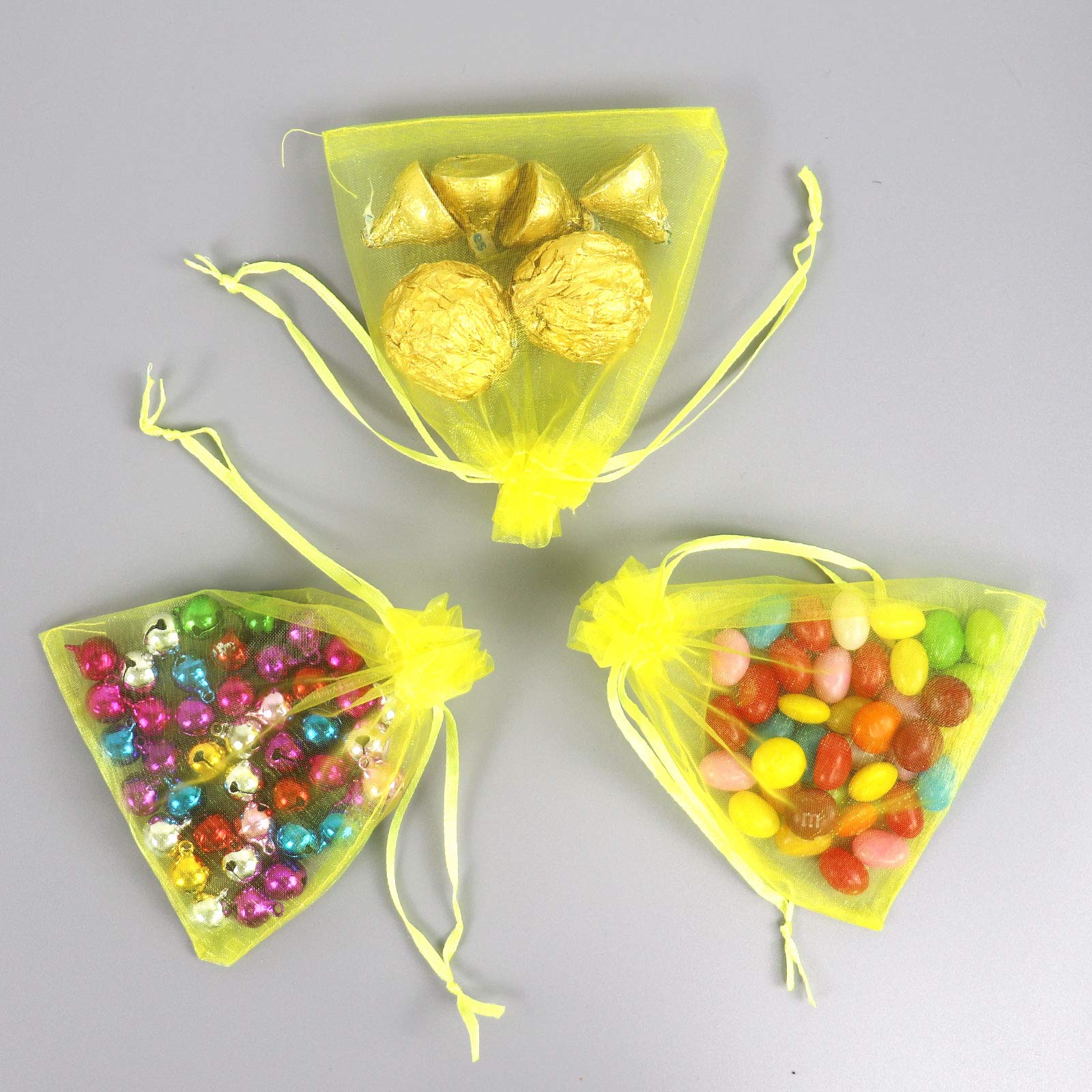 100Pcs 5x7 Inch Yellow Organza Drawstring Gift Bags for Christmas, Wedding Favors, Party Decorations & Jewelry Packaging - Premium Mesh Favor Pouches by Lautechco
