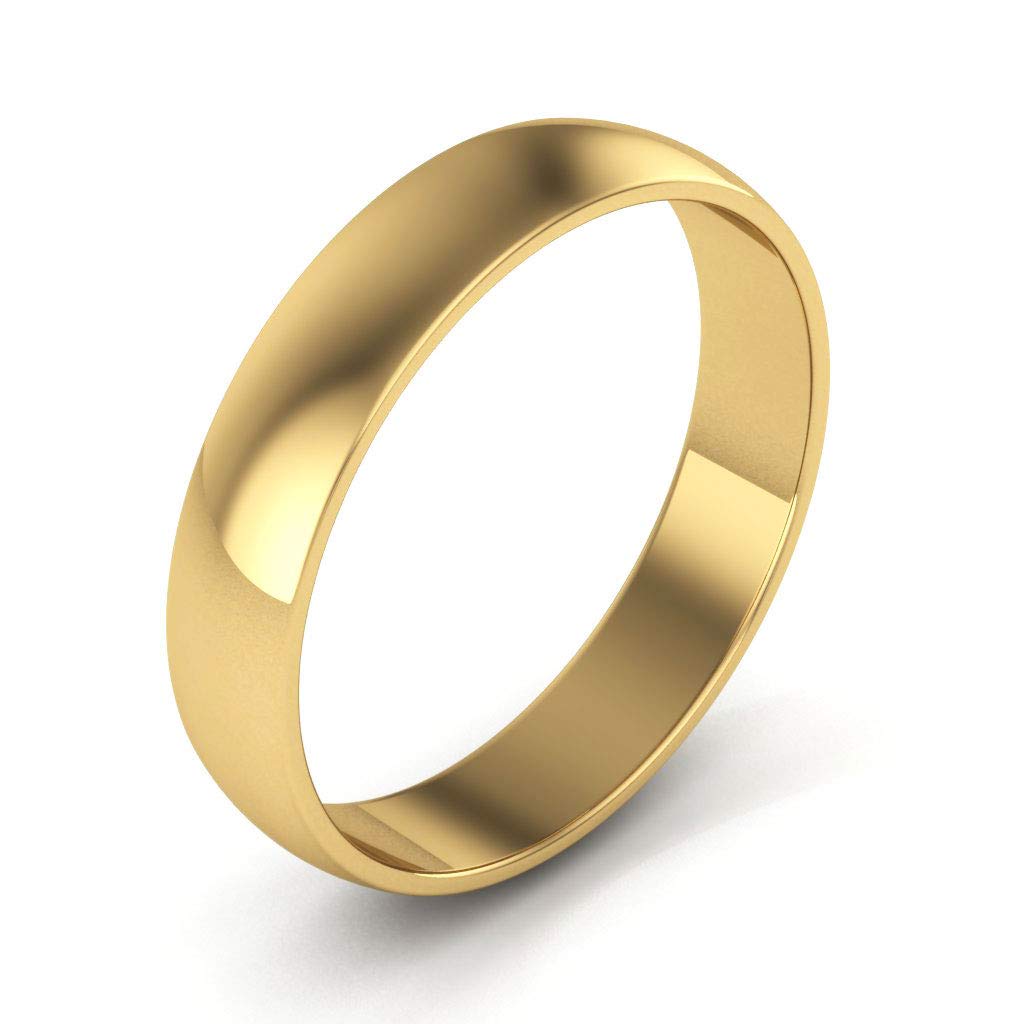 14K Yellow Gold Plain Wedding Bands for Men & Women - 4mm Light Half Round Comfort Fit Rings - Perfect for Anniversaries, Engagements & Everyday Wear