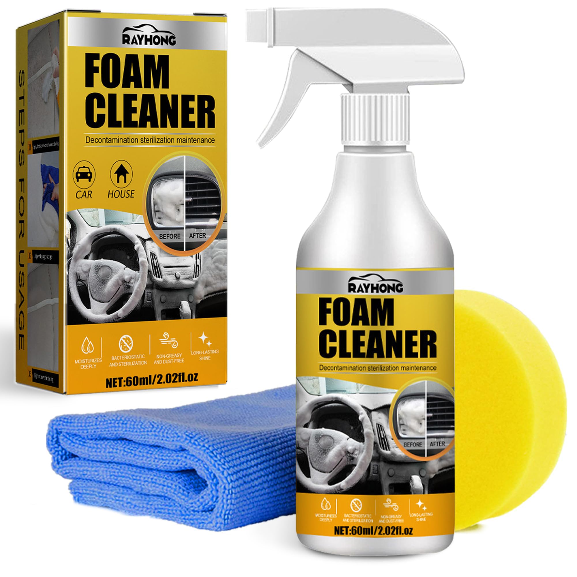 Upgrade Multi-Purpose Foam Cleaner for Car - All Purpose Car Seat & Upholstery Cleaner (Pack of 1) - Ideal for Interior Detailing, Stain Removal, and Fabric Refresh