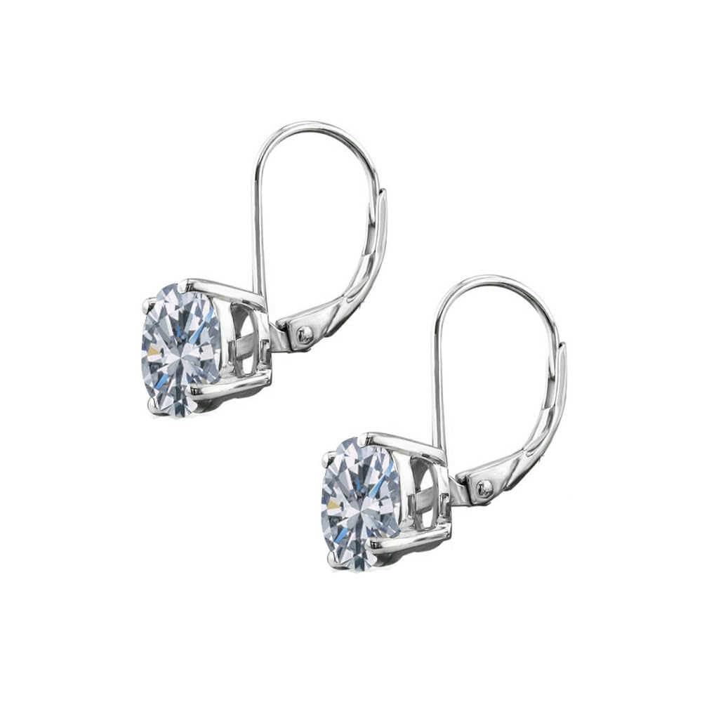 Savlano Rhodium Plated 7MM Round Cut Cubic Zirconia Leverback Drop Earrings for Women - Elegant Dangle Earrings with Gift Box | Perfect for Weddings, Parties & Special Occasions