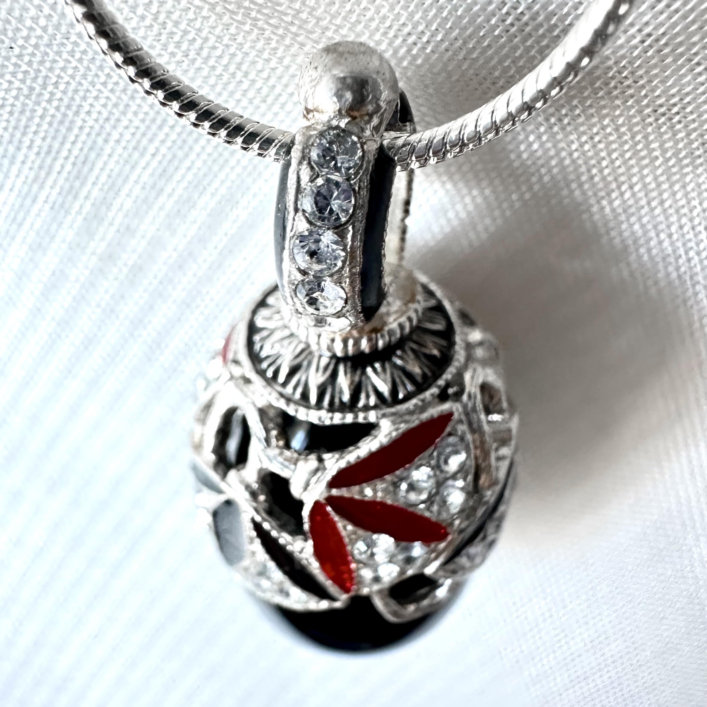 Elegant Sterling Silver Black Onyx Necklace with Egg Pendant & Crystal Enamel - 24 Inch Chain for Women | Perfect for Gifts, Parties & Special Occasions