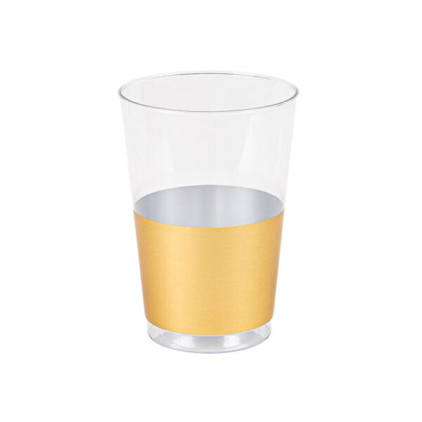 12 Oz Clear & Gold Hard Plastic Round Party Cups - 10 Pack - Durable Disposable Cups for Parties, BBQs, Picnics & Events