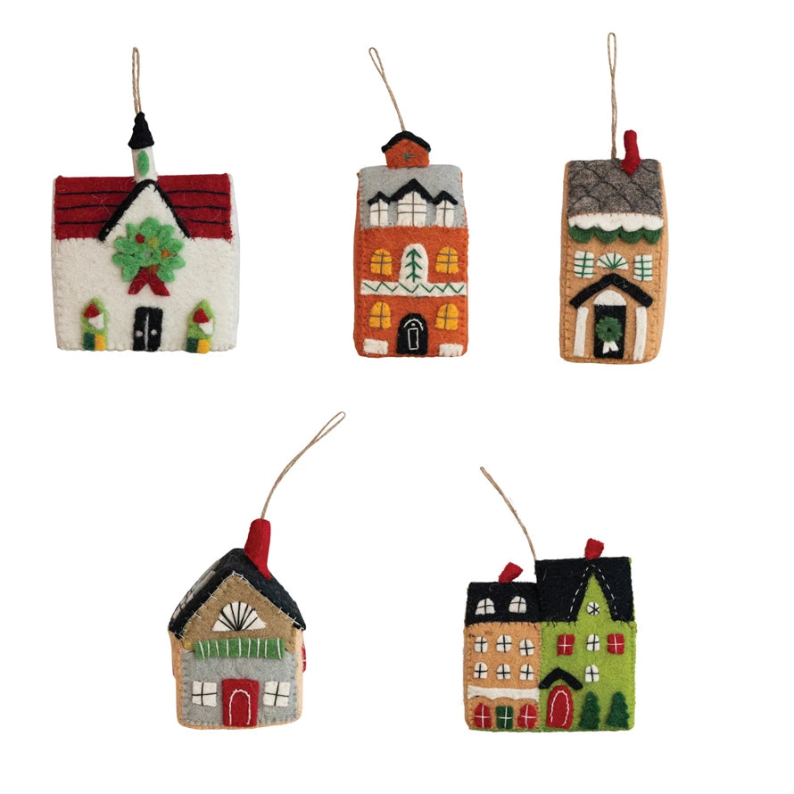 Handmade Wool Felt House Ornament Set - Christmas Tree Decorations, Holiday Home Decor, DIY Craft Kit for Festive Season - Perfect for Christmas Tree, Mantel, Table Centerpiece and Gift Giving
