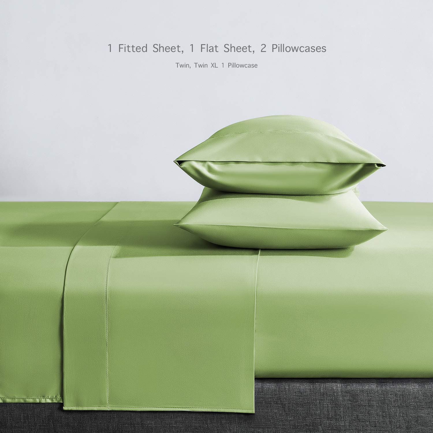 BASIC CHOICE Twin Size Sheet Set - Breathable & Cooling Bed Sheets for Kids & Teens - 3 Piece Luxury Hotel Quality Bedding - Extra Soft Deep Pocket Wrinkle Free Sage Sheets - Perfect for Dorm Rooms, Guest Beds & Sleepovers