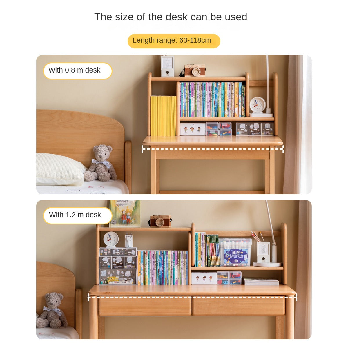 Solid Wood Kids Bookshelf - Beech, Oak, Poplar - Multi-Functional Storage Shelf for Bedroom, Playroom & Nursery Organization