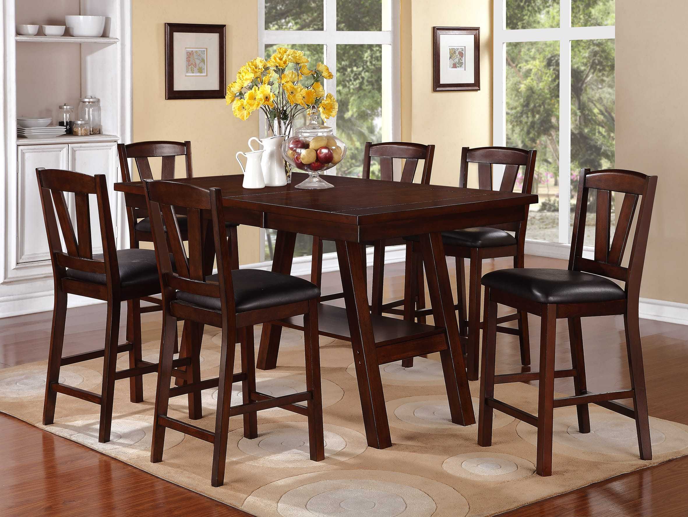 Dark Walnut Wood Framed Counter Height Dining Chairs Set of 2 - Cushioned Breakfast Nook & Kitchen Island Stools for Modern Farmhouse Decor