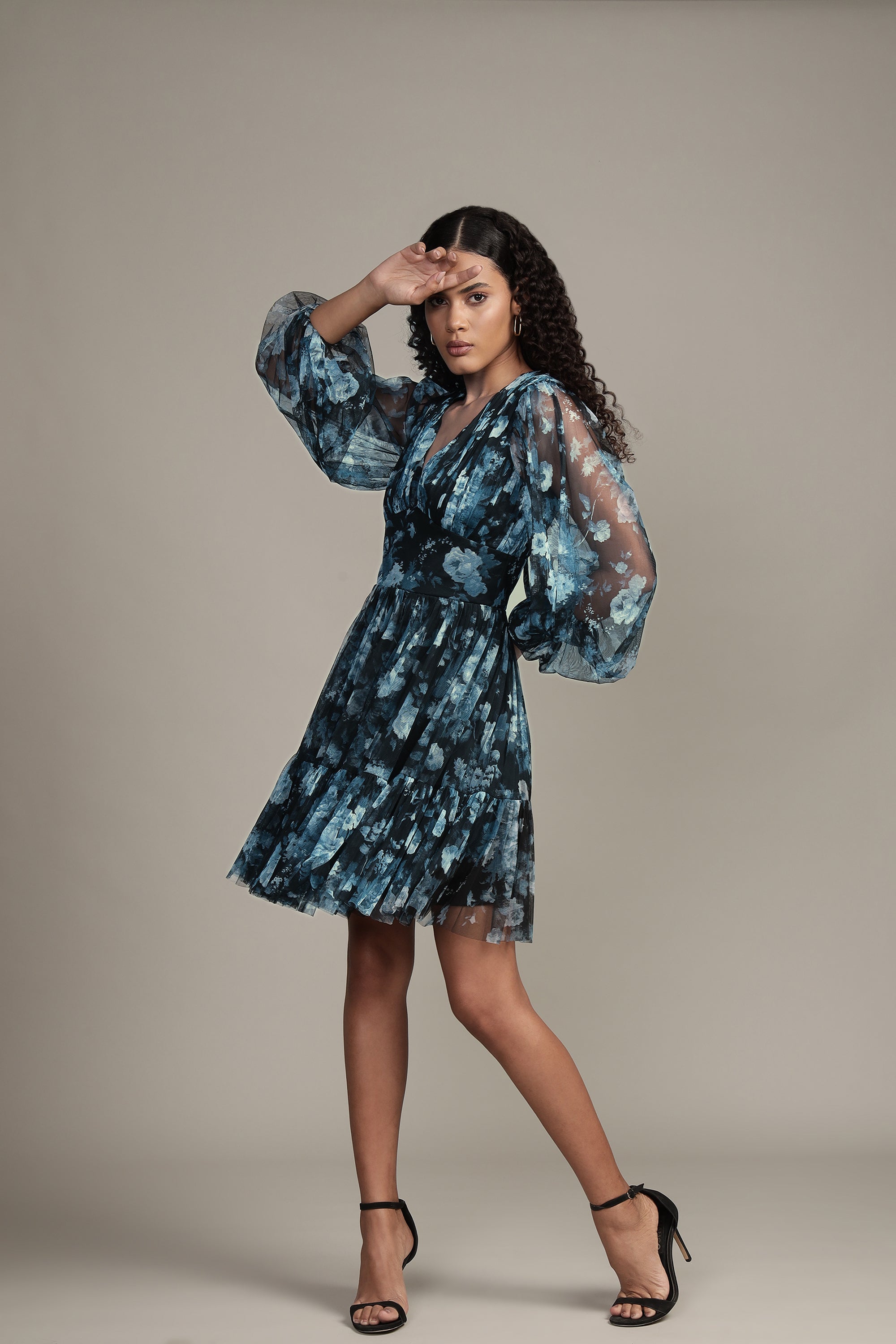 Rome Blue Floral Tulle Mini Dress - Elegant Party Dress for Women, Summer Wedding Guest Dress, Boho Chic Cocktail Dress, Perfect for Date Night & Special Occasions