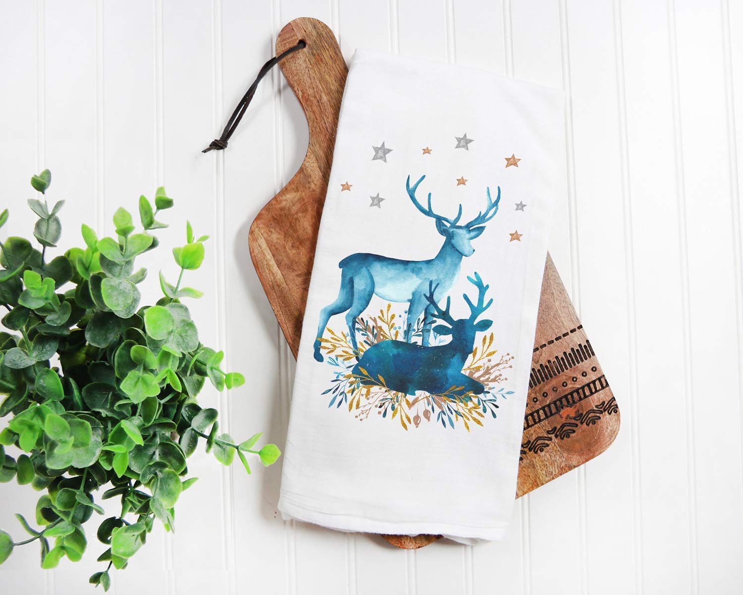 Premium Cotton Deer Print Kitchen Towels - Ultra Soft & Highly Absorbent Flour Sack Dish Towels (28x29 Inches) - Perfect for Christmas Decor, Dish Drying & Tea Time - 100% Cotton Kitchen Linens for Holiday Gifts & Home Use