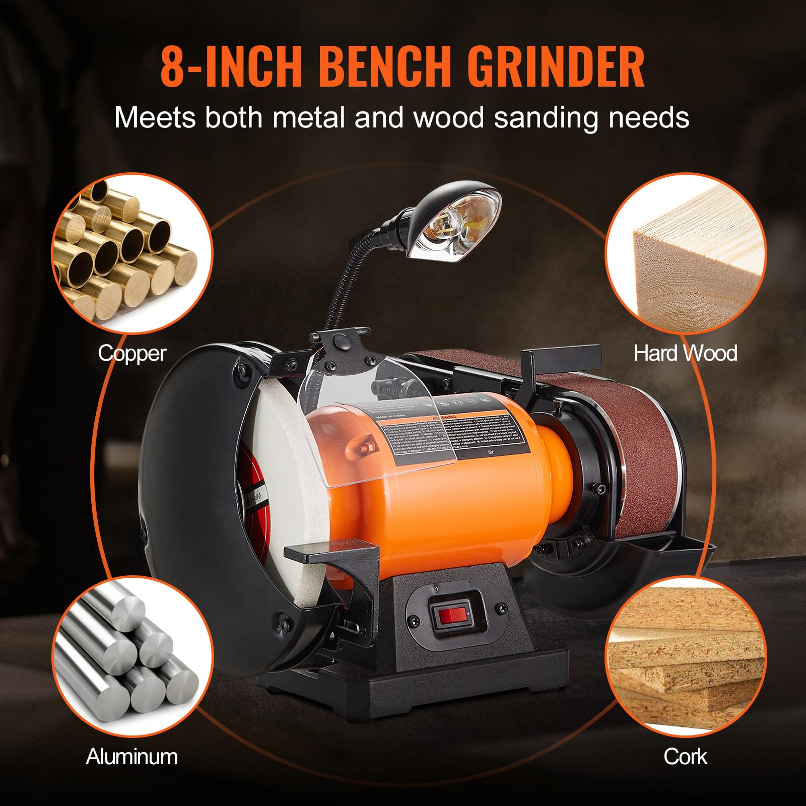 VEVOR 8 Inch Bench Grinder with 2 x 28 Inch Belt Sander Combo, 2.5A Induction Motor for Metal Sharpening, Grinding & Polishing - Perfect for DIY Projects, Knife Sharpening & Metal Workshop Tools