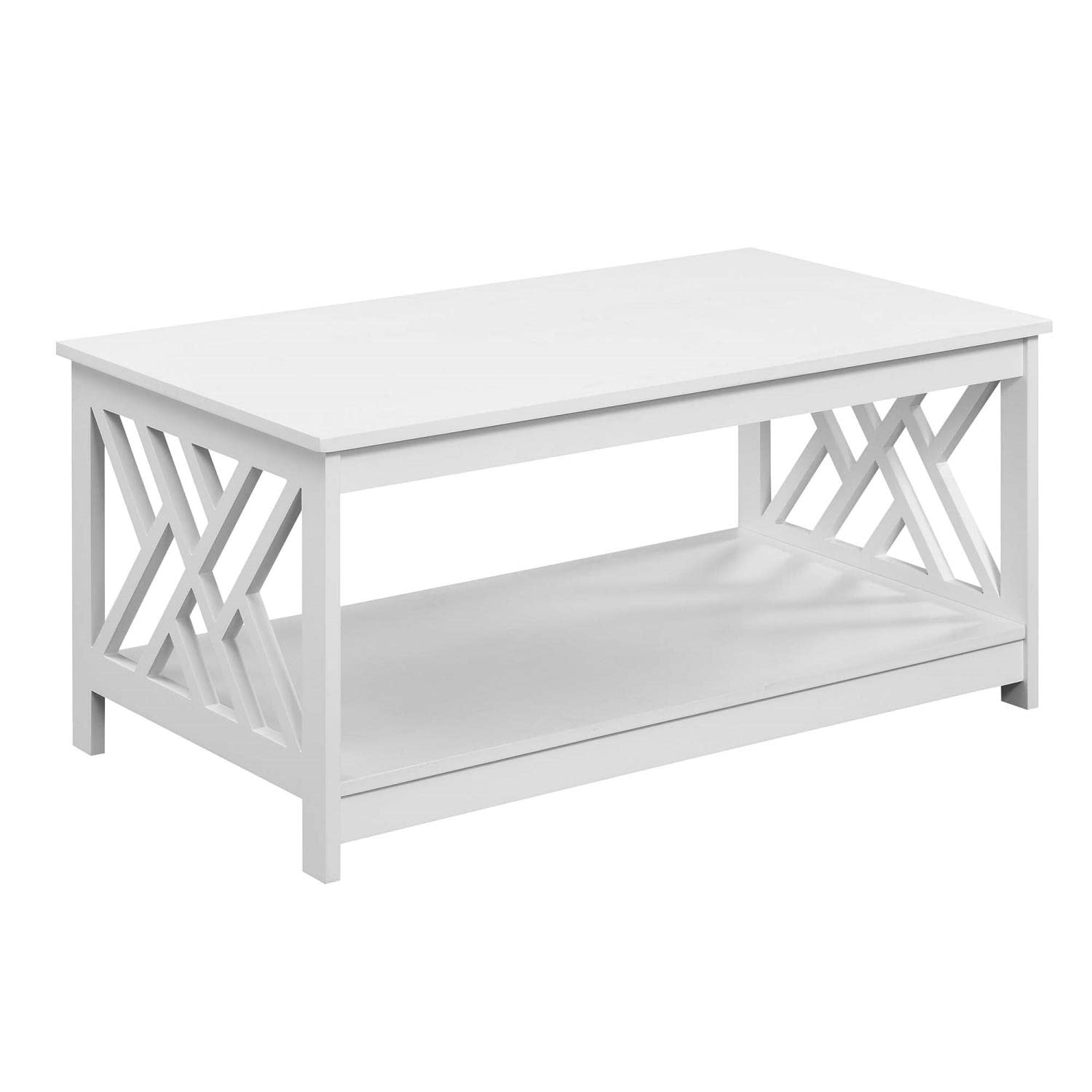 Convenience Concepts Titan White Coffee Table - Modern Living Room Furniture for Small Spaces, Home Decor, and Entertainment Areas