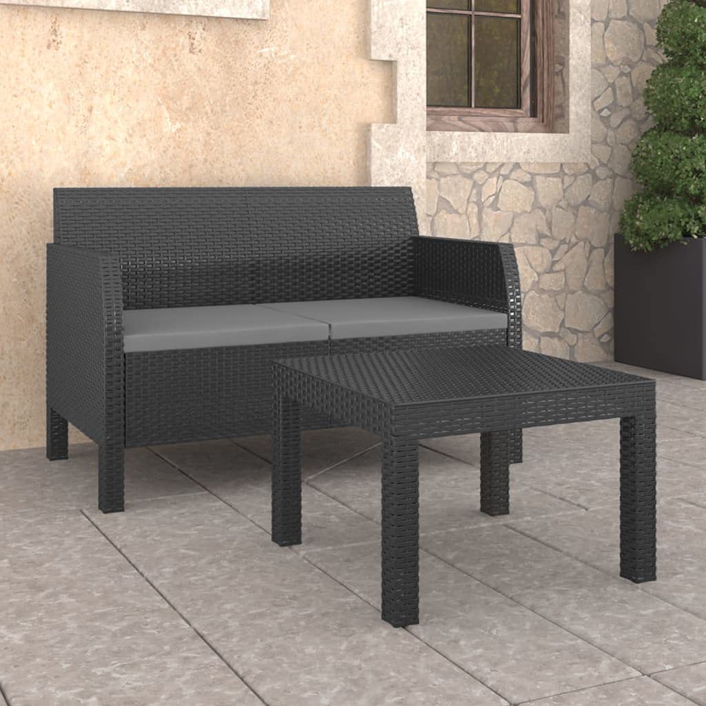 Outdoor Patio Furniture Set 2-Piece All-Weather Wicker Sofa & Lounge Chair with Cushions - Anthracite PP Rattan Sectional Conversation Set for Backyard, Garden, Poolside or Deck Relaxation