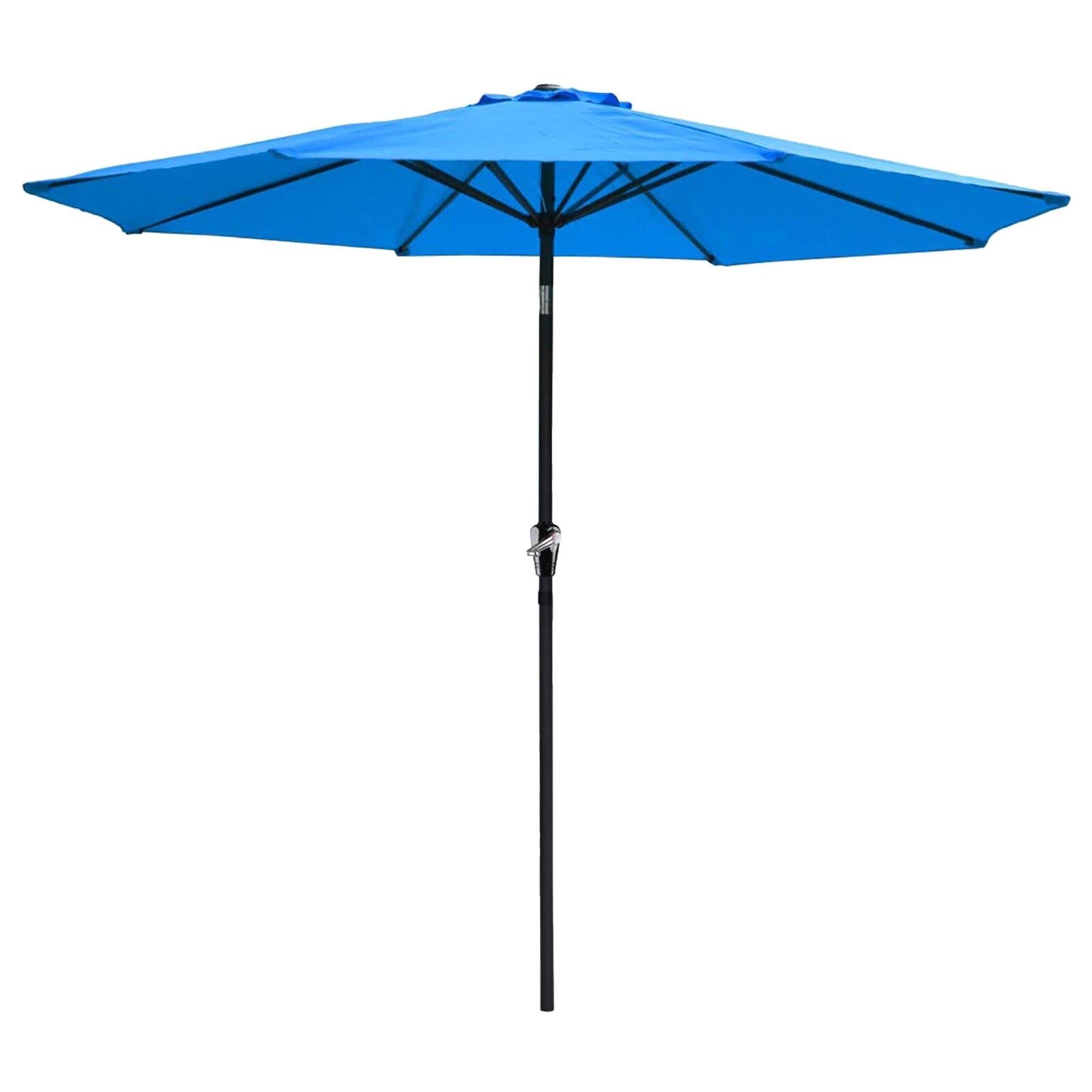 9ft 8-Rib Outdoor Aluminum Tilt Crank Umbrella - Patio, Cafe, Yard, Beach & Pool Shade - Blue - Perfect for Outdoor Dining, Lounging and Sun Protection