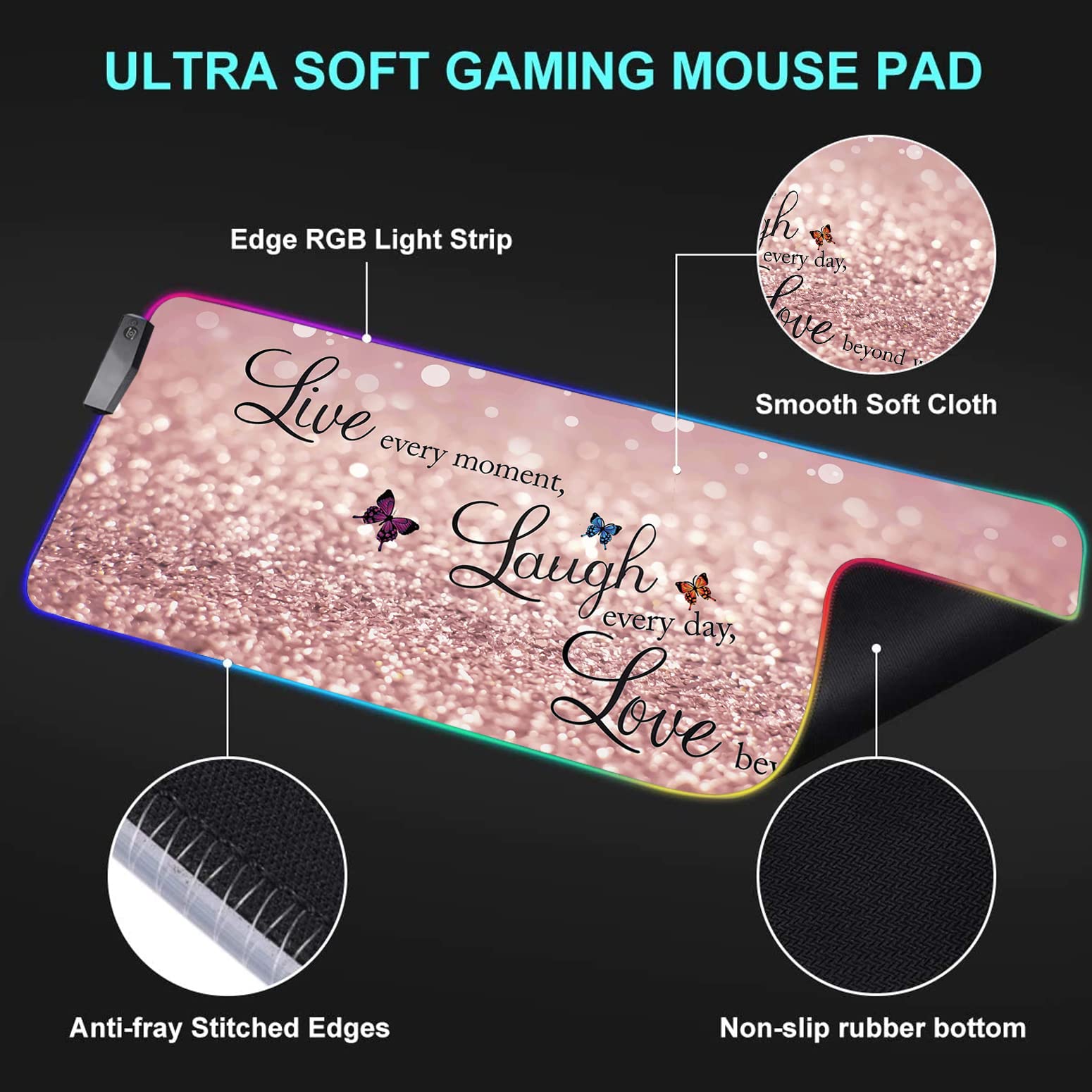 RGB Gaming Mouse Pad with LED Lights - Large Waterproof Desk Mat for Keyboard & Mouse - Optical Glide Surface for PC Gamers - Perfect for Gaming Setups, Streaming & Office Work - Pink