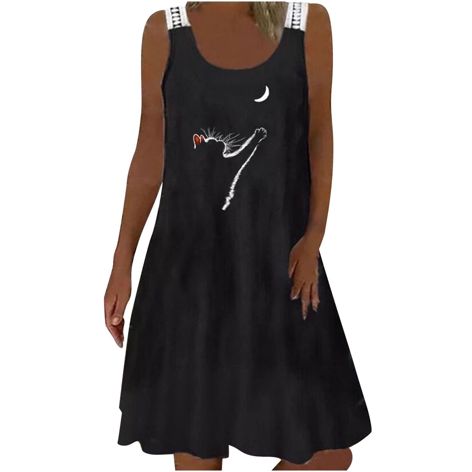 PIMOXV Women's Sleeveless T-Shirt Dress - Casual Loose Fit Crewneck Sunflower Graphic Summer Dress for Plus Size - Perfect for Beach Outings, Vacation Wear & Casual Everyday Outfits