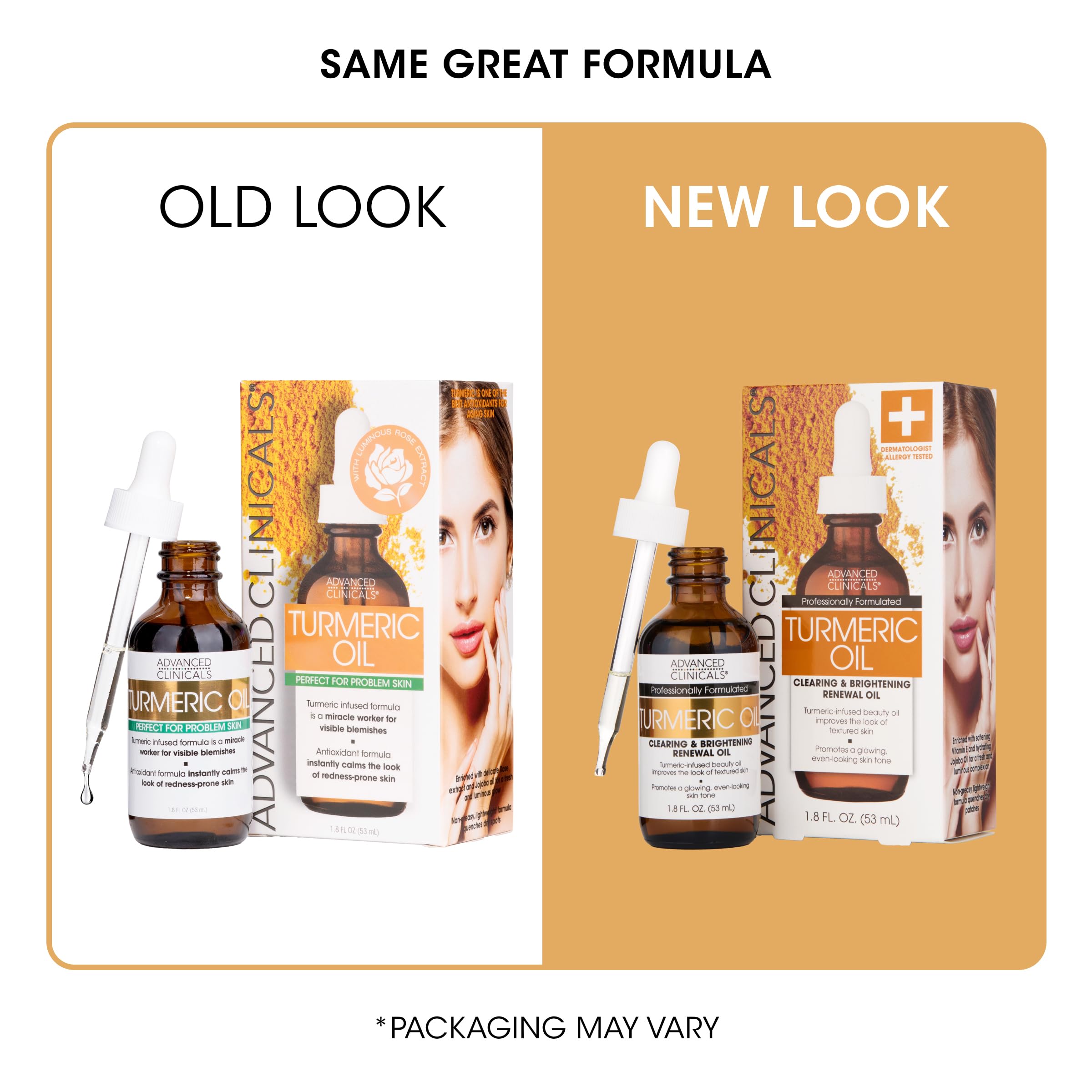 Advanced Clinicals Turmeric Oil Facial Serum - Moisturizing Skincare with Rose Extract & Jojoba Oil for Dry Skin, Redness & Blemishes - 1.8 Fl Oz (Pack of 2) - Perfect for Daily Hydration & Evening Skin Repair Routine