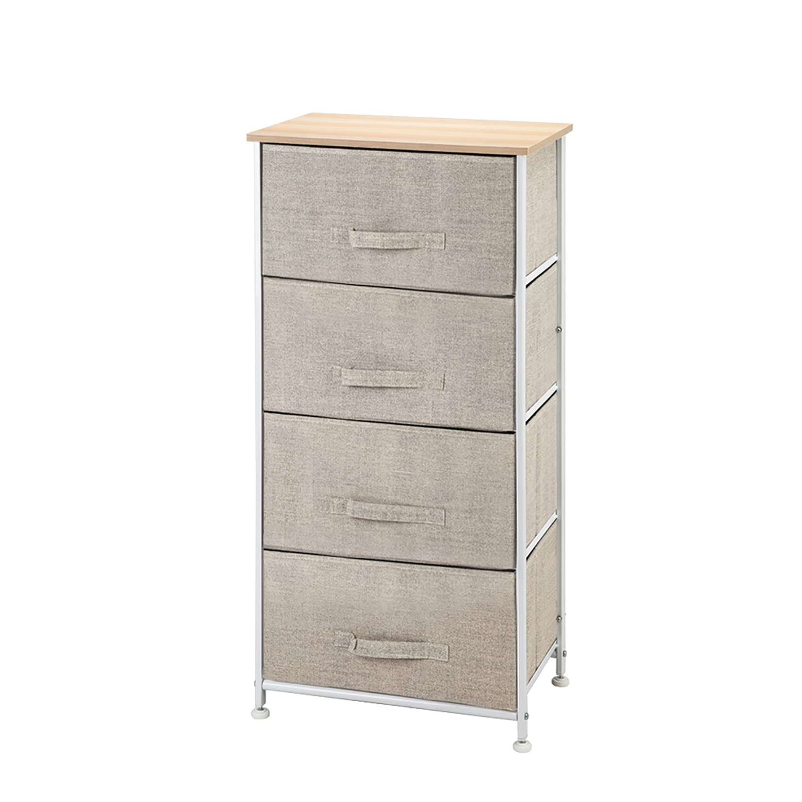 4-Drawer Fabric Storage Bins with Removable Drawers - Sturdy Steel Frame & Wood Top Closet Organizer for Bedroom, Hallway, Entryway - Perfect for Home Organization & Space Saving (Beige)