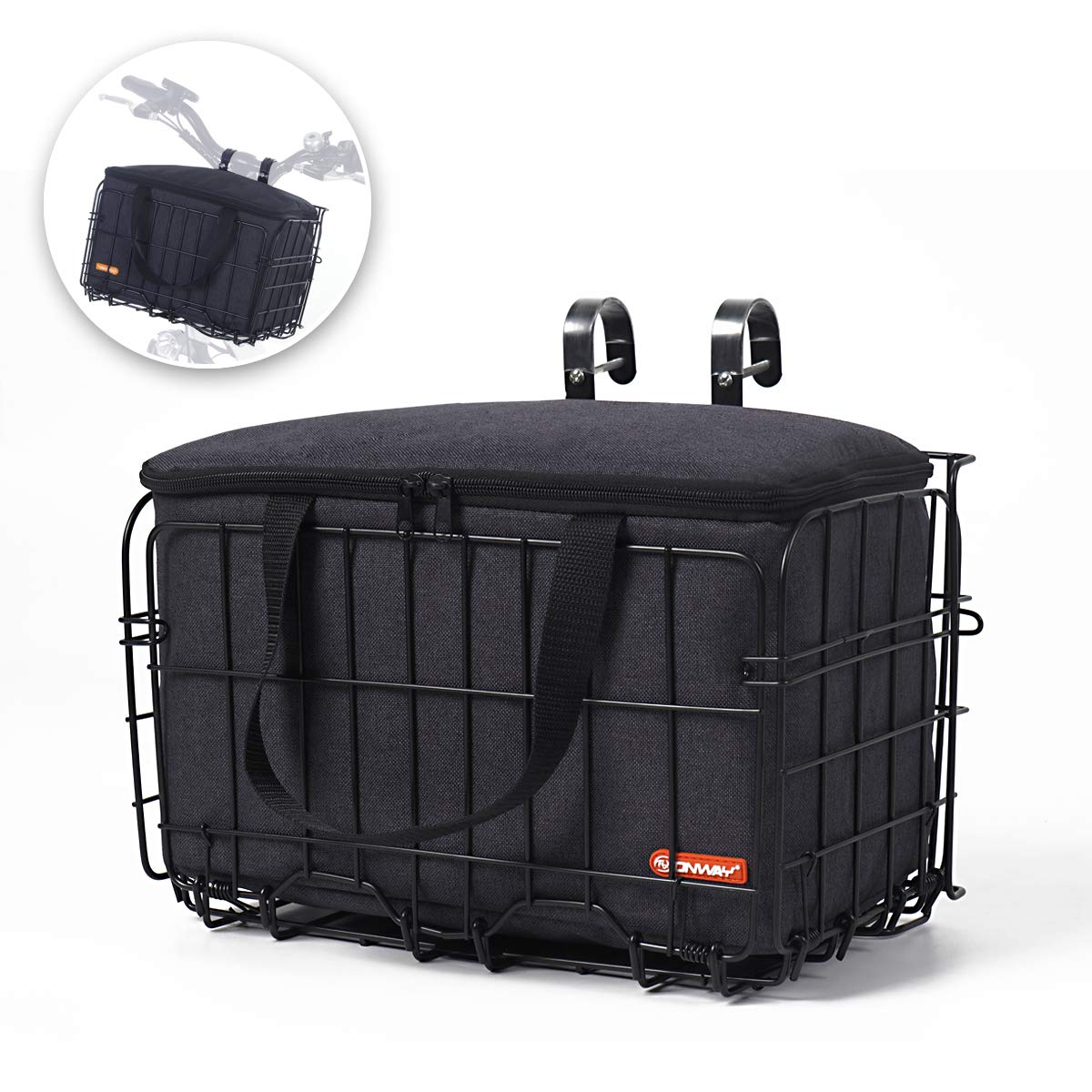 ONWAY Detachable Front Handlebar Bike Basket - Foldable Bicycle Cargo Carrier with Removable Tote Liner Bag (Brown/Black) - Perfect for Commuting, Grocery Shopping & Outdoor Adventures