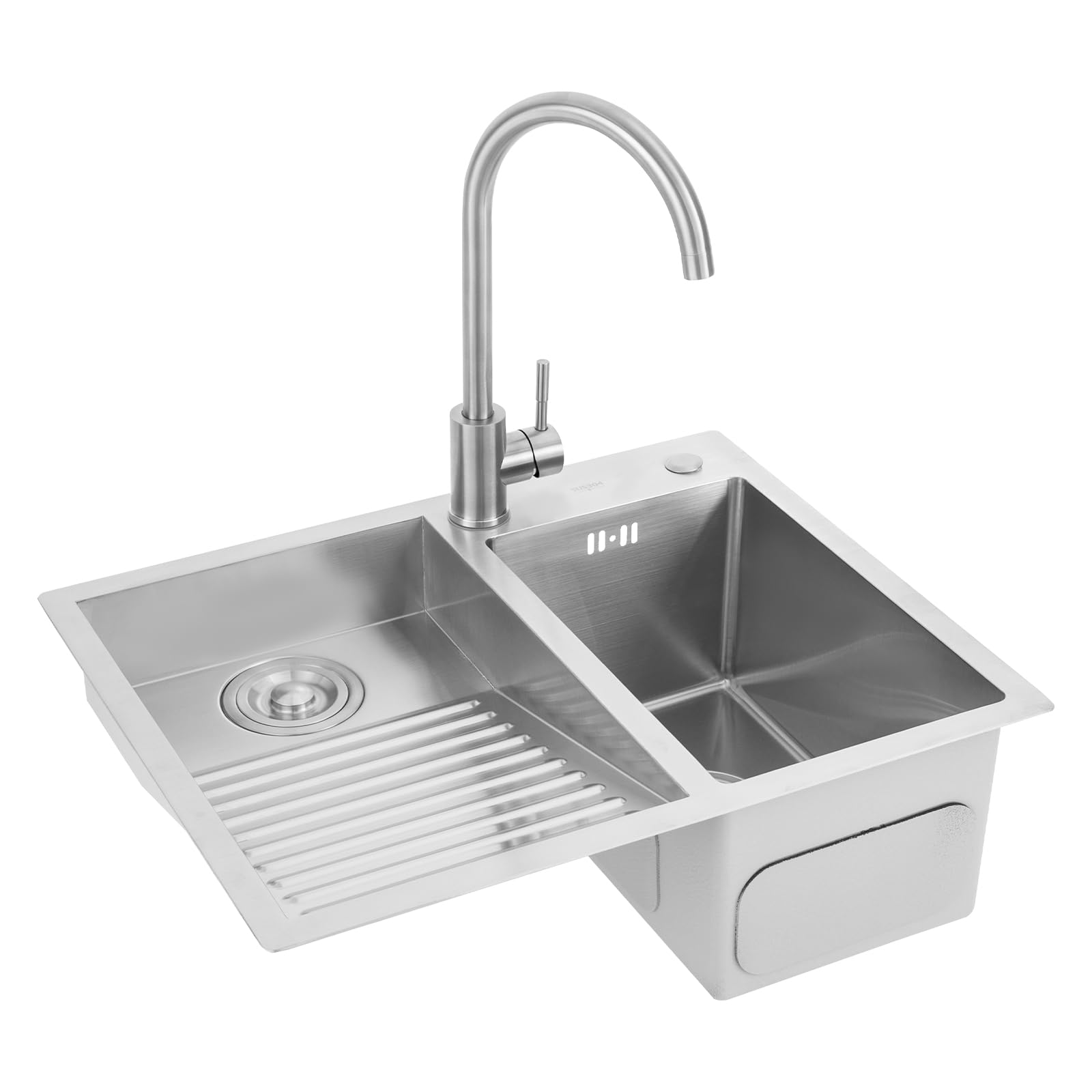 Stainless Steel Laundry Utility Sink with Washboard - 23.62 Inch Double Basin Bathroom & Utility Sink with Faucet - Easy to Clean Indoor/Outdoor Use - Perfect for Laundry Room, Basement, Garage & RV (23.62x18.89in Left Side Washboard Included)