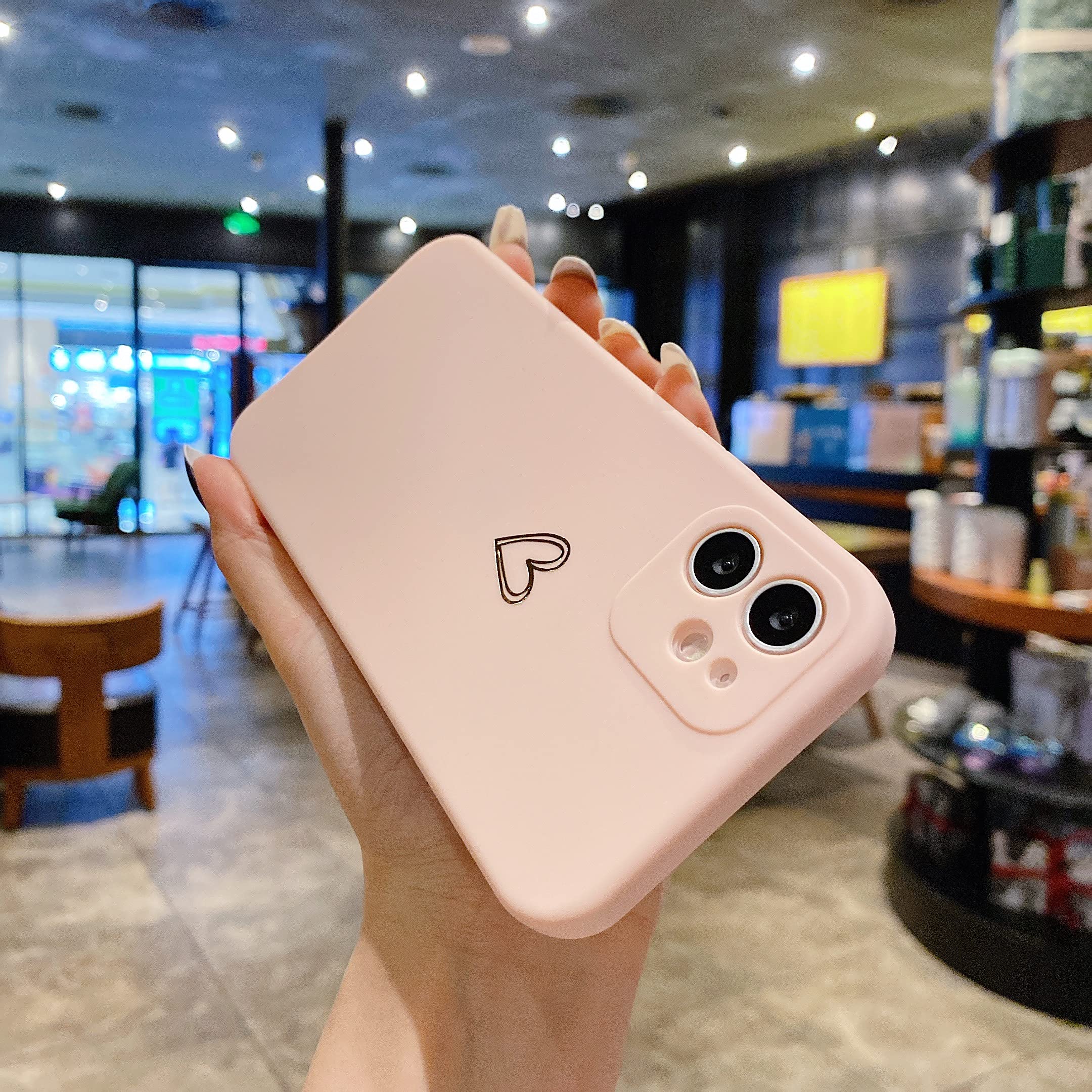 Qokey Shockproof Liquid Silicone Case for Samsung Galaxy Note 20 Ultra 5G (6.9 inch 2020 Model) - Cute Gold Heart Pattern Soft TPU Protective Phone Cover for Women & Men (Light Pink) | Perfect Gift for Valentine's Day & Everyday Use