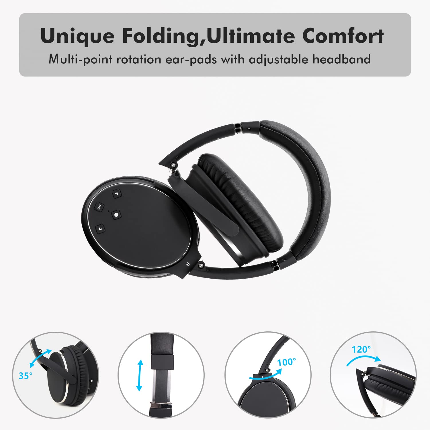 Srhythm NiceComfort 25 Hybrid Active Noise Cancelling Wireless Headphones Over-Ear with Low Latency & Transparency Mode - Perfect for Travel, Office Work, and Gaming