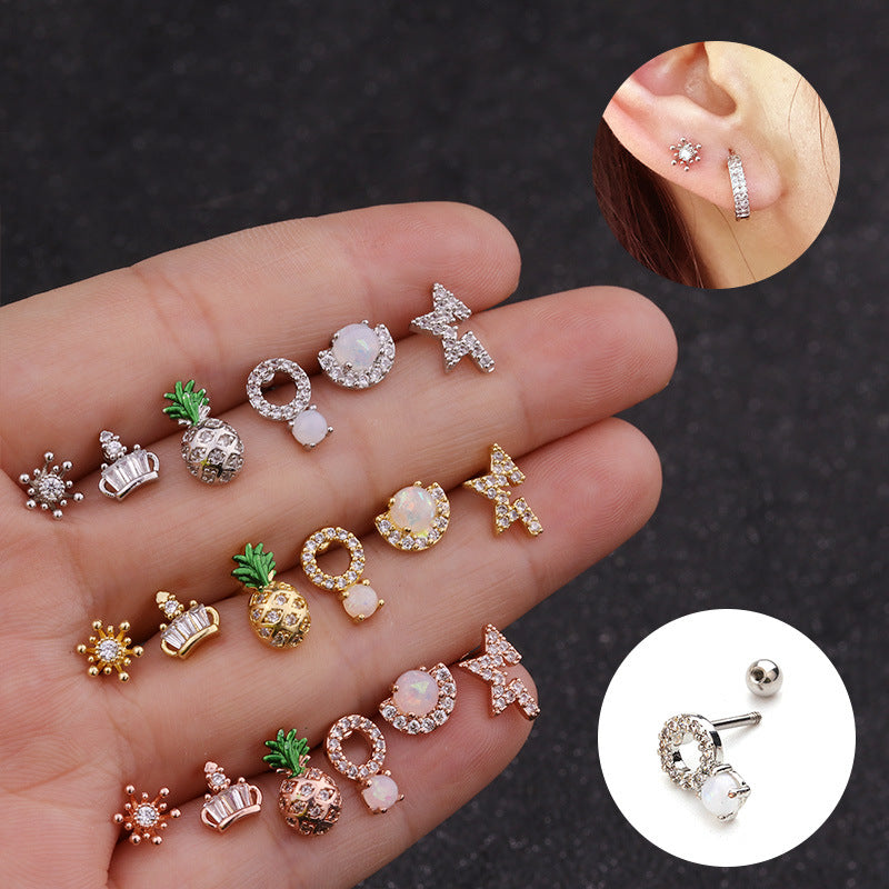 20G Cartilage Tiny Stud Earrings - Pineapple Stud Earrings for Women, Cute Gold Plated Piercing Jewelry | Perfect for Daily Wear, Gifts, and Summer Outfits