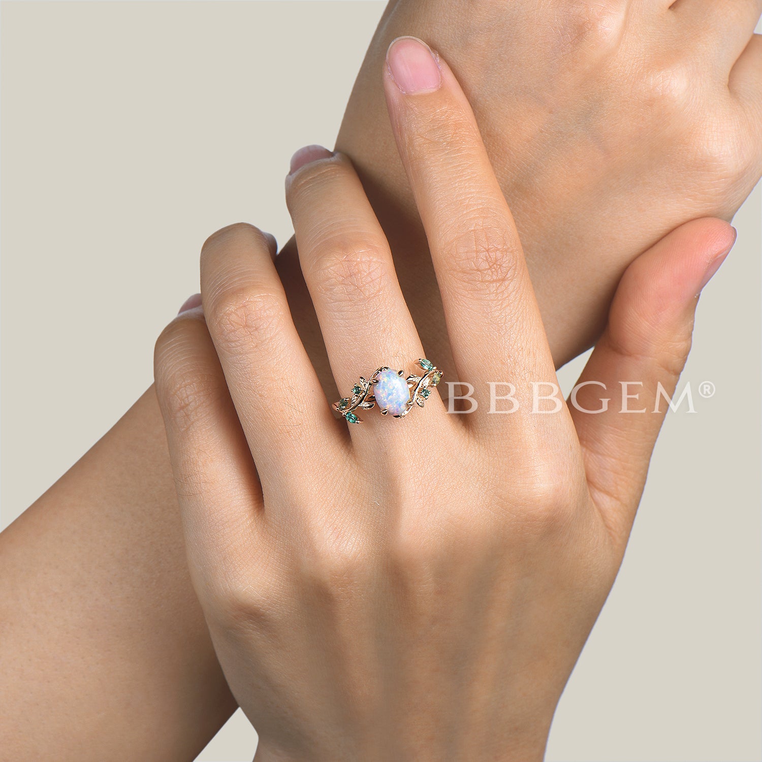 Leaf Nature Inspired Oval Cut White Opal Engagement Bridal Set 1.5ct - Elegant Wedding Ring for Women, Nature-Inspired Jewelry, Perfect for Proposals, Anniversaries & Special Occasions