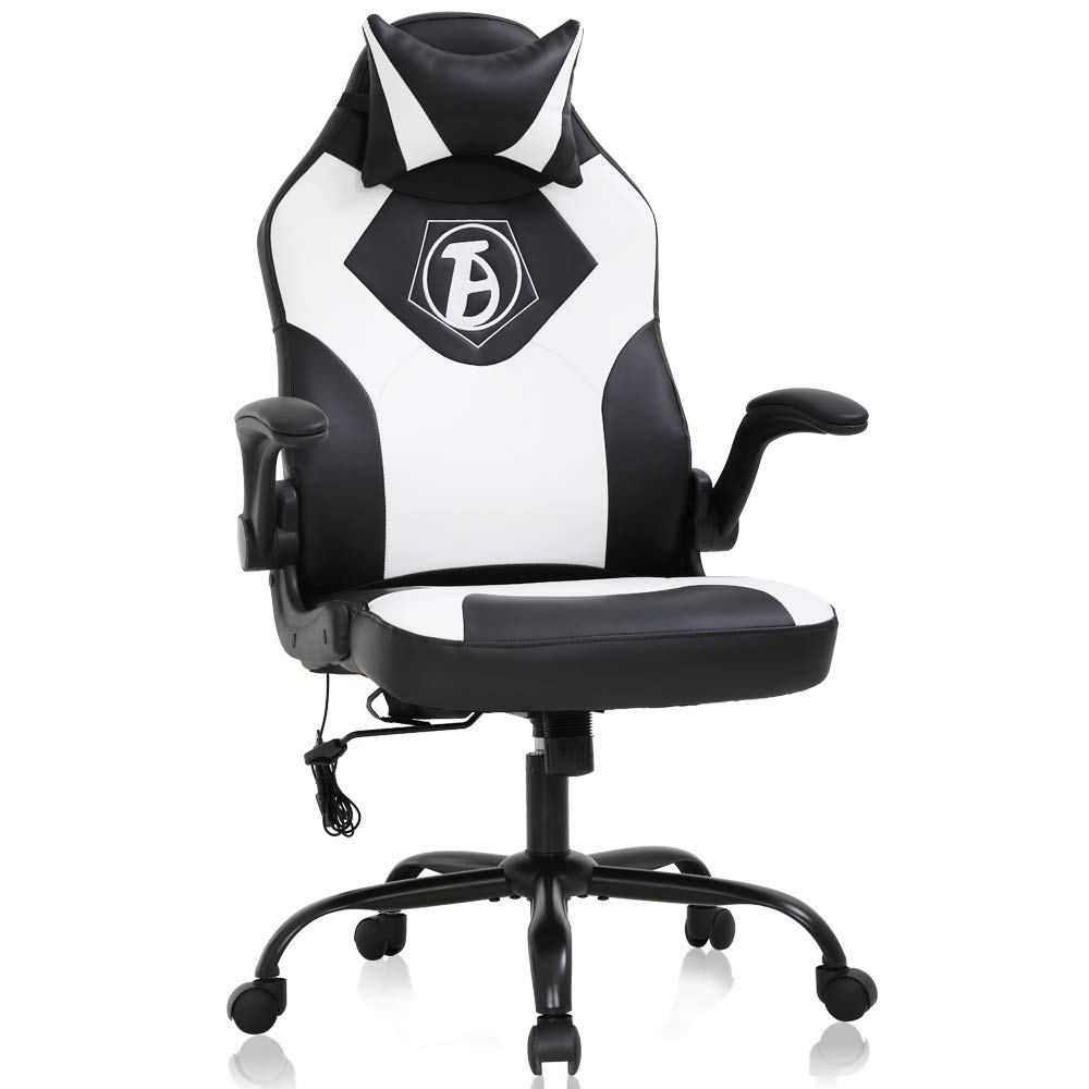 Ergonomic Gaming Chair with Lumbar Support & Headrest - Adjustable High Back PU Leather Office Chair with Flip-up Arms for PC, Racing & Executive Work - Perfect for Home Office, Gaming Setup & Workstation Comfort (Black/Red)