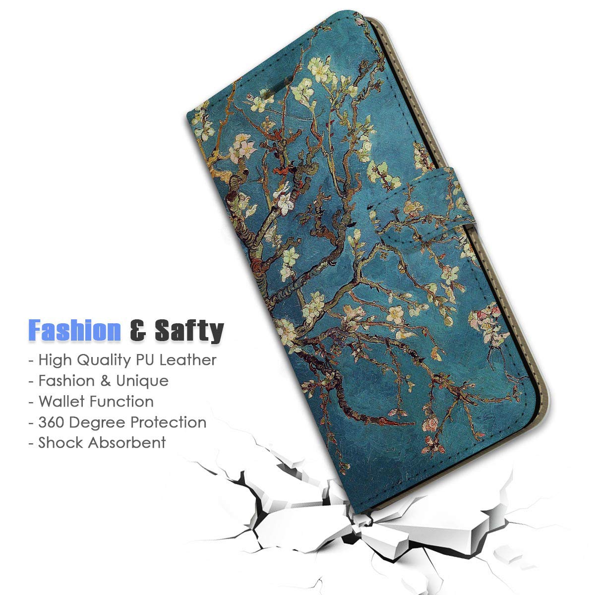 Samsung Galaxy S22 Ultra Flip Wallet Phone Case Cover with Card Holder - Almond Blossoms Design (Model A24256) - Perfect for Daily Use, Business Meetings & Travel Protection