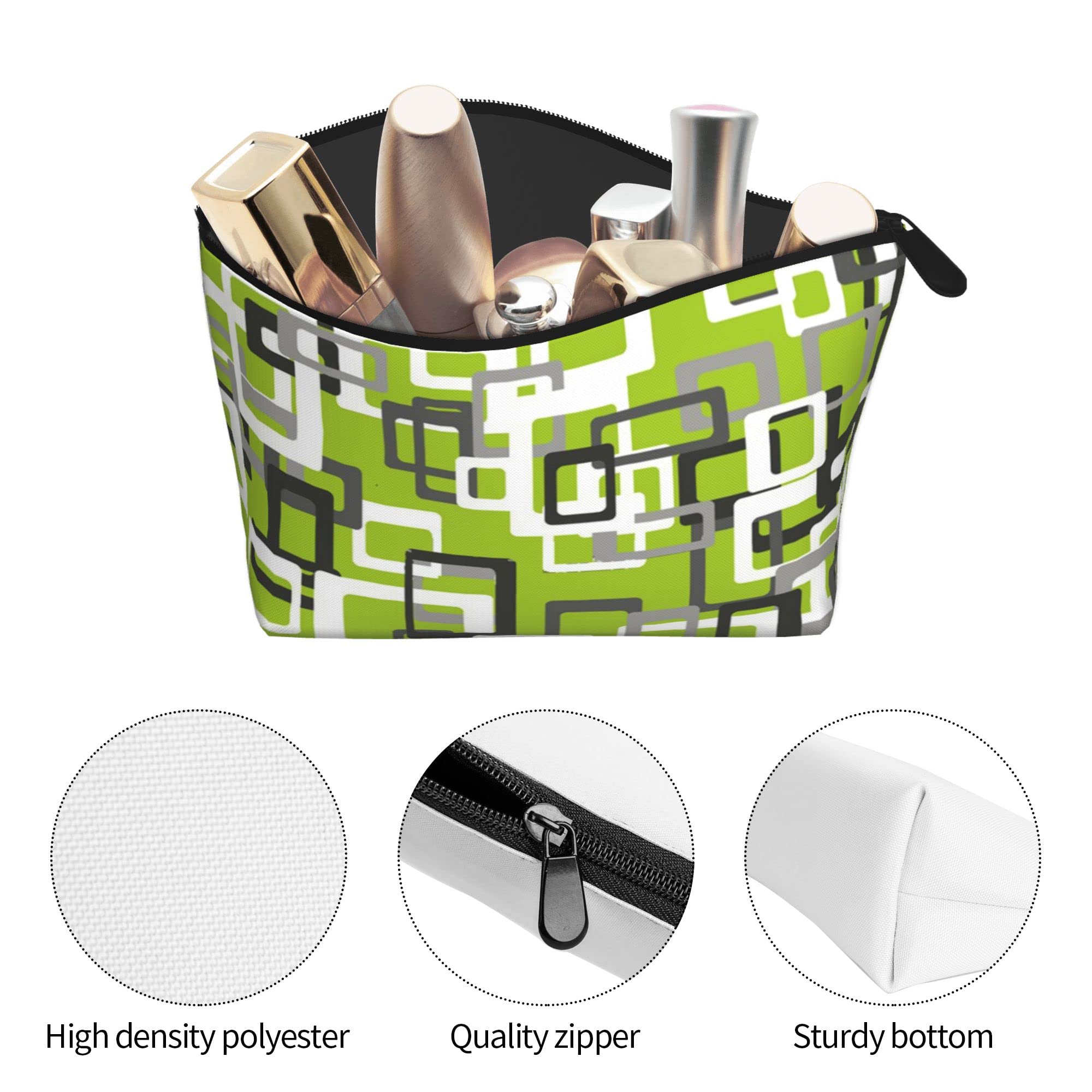 SWEET TANG Travel Toiletry Bag with Zipper - Small Makeup Pouch for Women, Waterproof Cosmetic Organizer in Lime Green, Black, Gray & White - Perfect for Weekend Getaways, Gym, Air Travel & Daily Essentials Storage