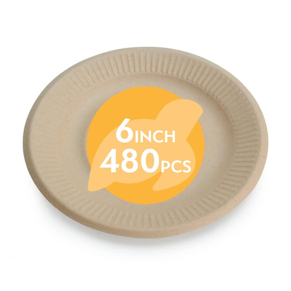 Eco-Friendly 100% Compostable Bamboo Paper Plates Bulk Pack (6