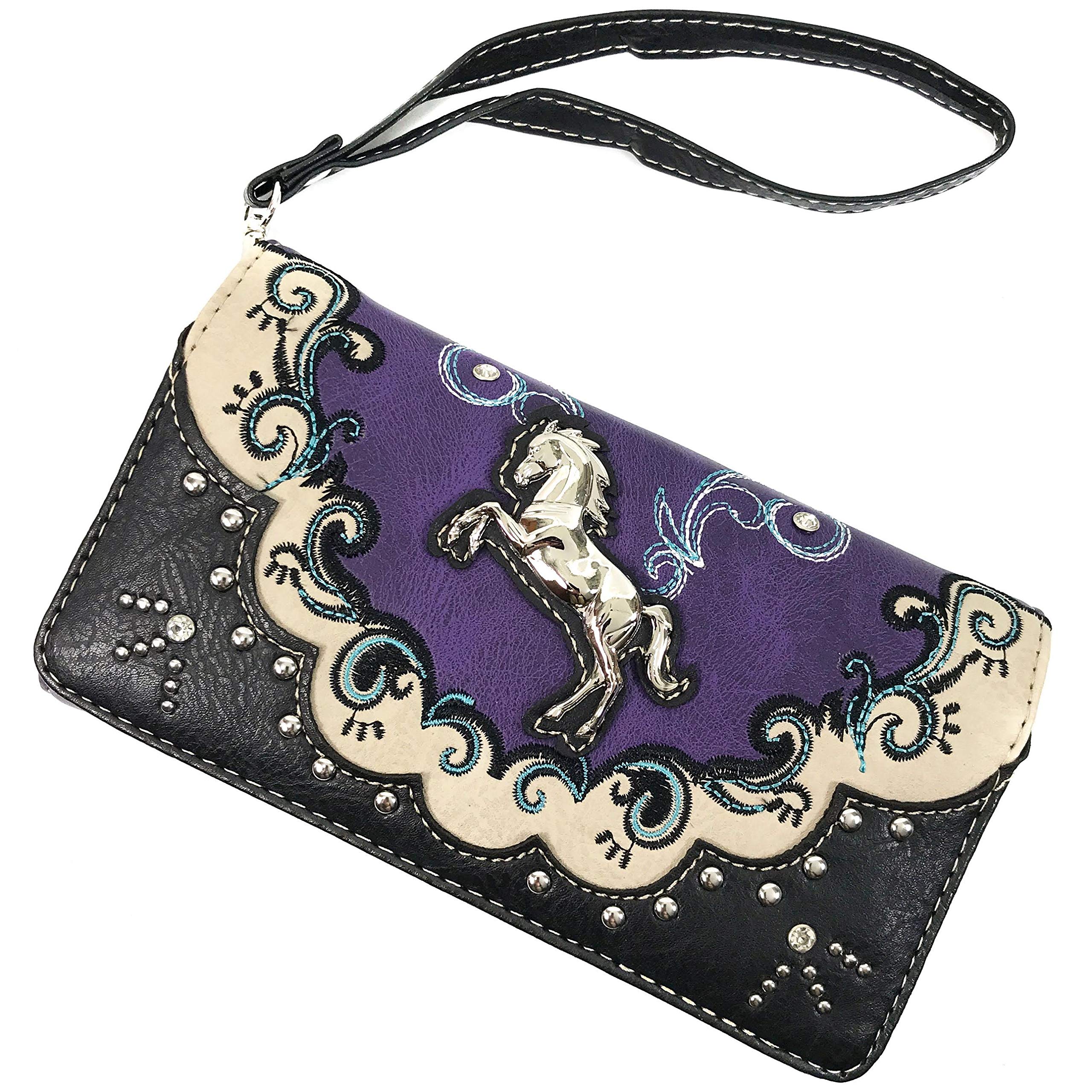 Zelris Western Mustang Horse Turquoise Women's Crossbody Wristlet Trifold Wallet - Stylish Cowgirl Accessory for Rodeo, Country Concerts & Western Fashion