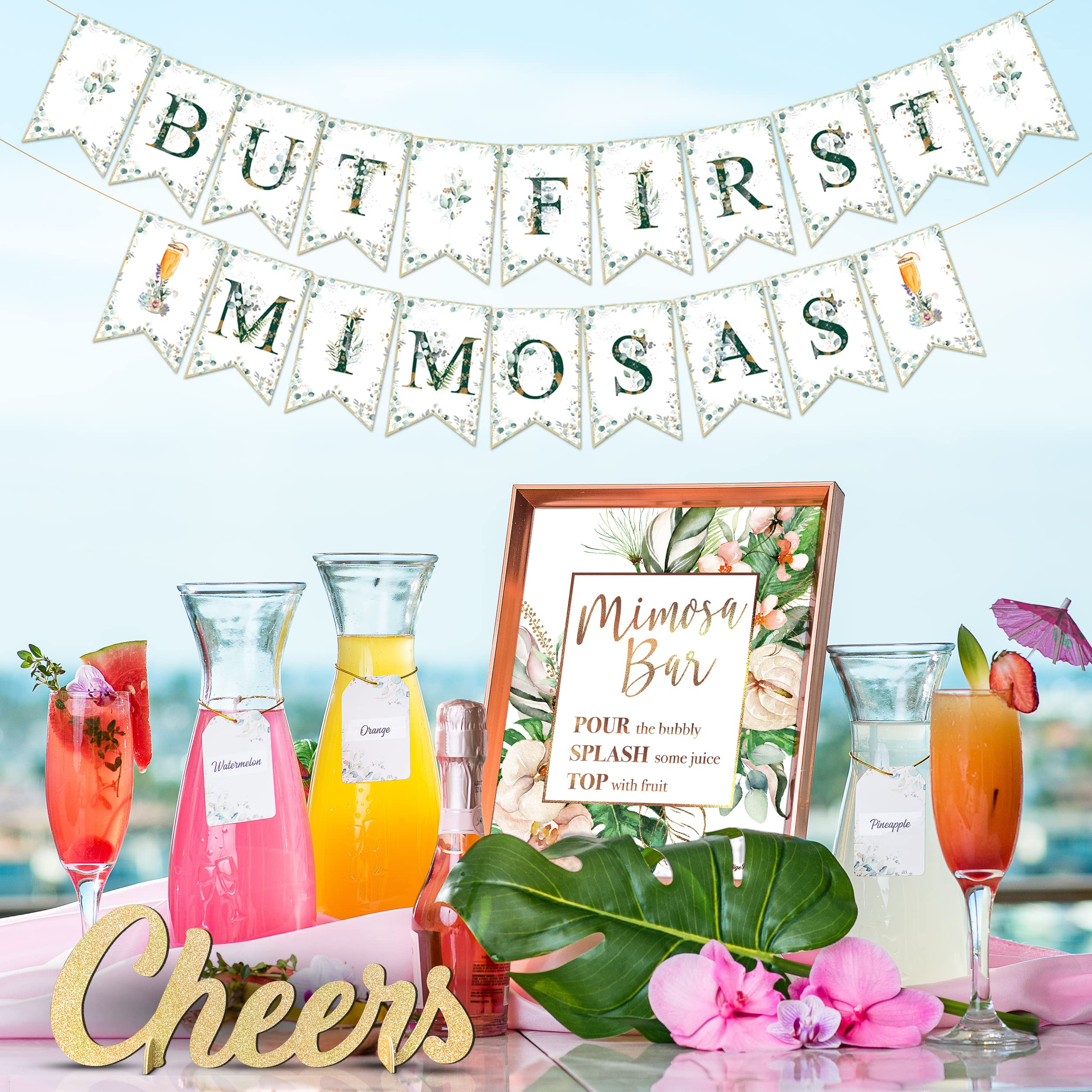 Prestige Mimosa Bar Decor - Tropical Flamingo & Hawaiian Party Supplies for Beach Bachelorette, Bridal Shower & Summer Luau | Perfect for Adult Brunch Decorations & Baby Girl Celebrations