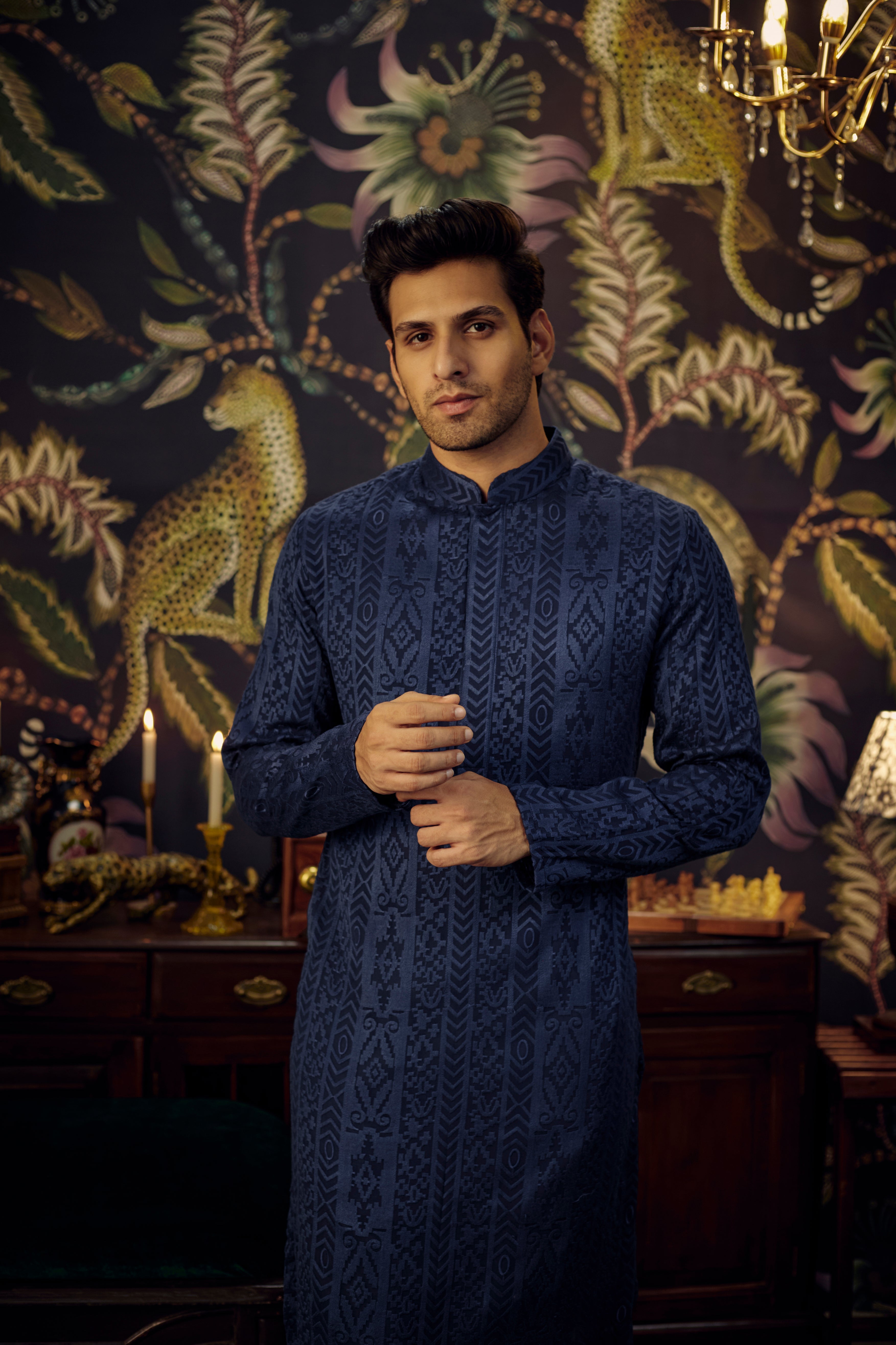 Elegant Navy Blue Chikankari Kurta for Women - Handcrafted Indian Embroidered Tunic - Perfect for Festivals, Weddings & Casual Wear