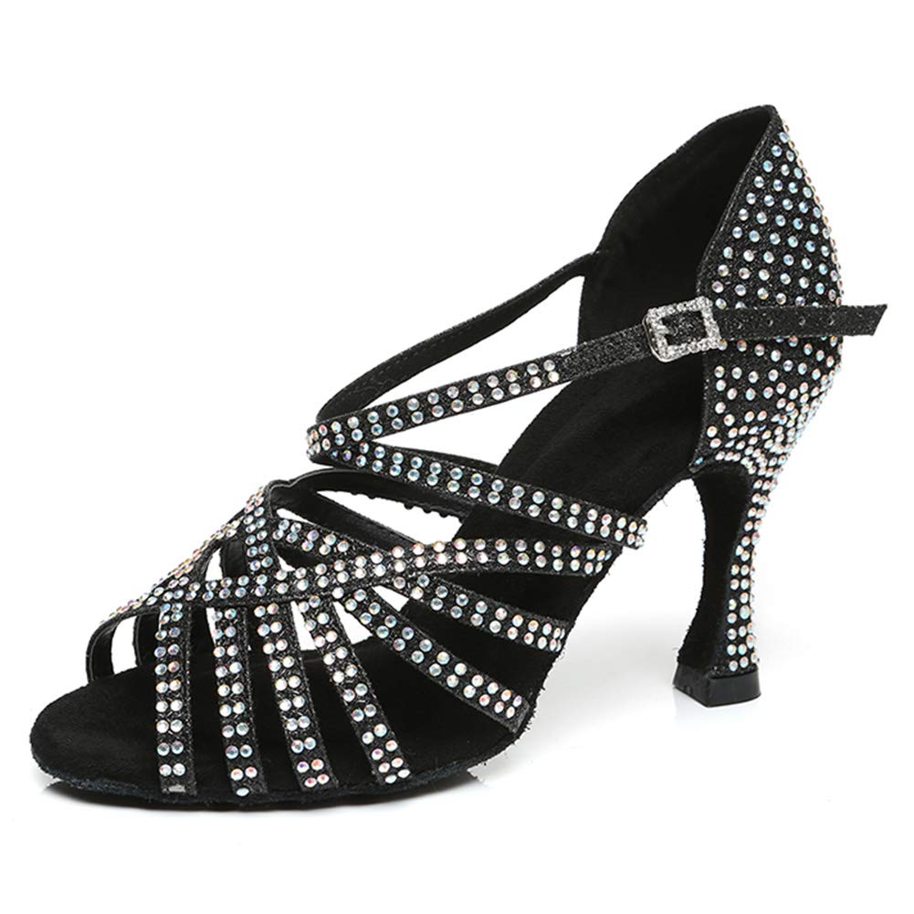 HROYL Women's Rhinestone Latin Dance Shoes for Ballroom, Salsa & Performance - Model L467 | Perfect for Dance Competitions, Shows & Practice
