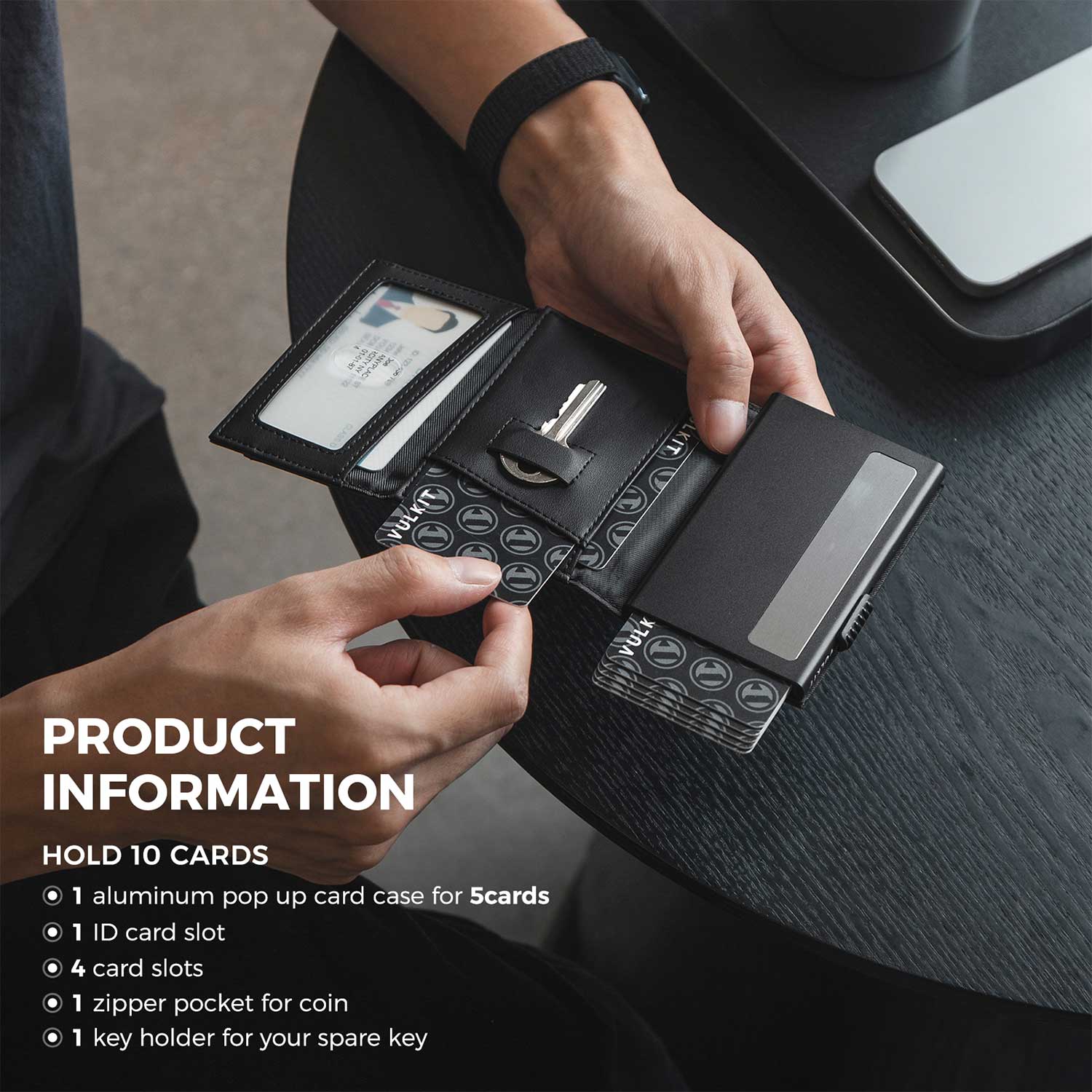 RFID Blocking Minimalist Men's Wallet with Coin Pocket & Key Holder - Slim Bifold Wallet for Cash, Cards & Spare Keys | Perfect for Travel, Work & Everyday Use