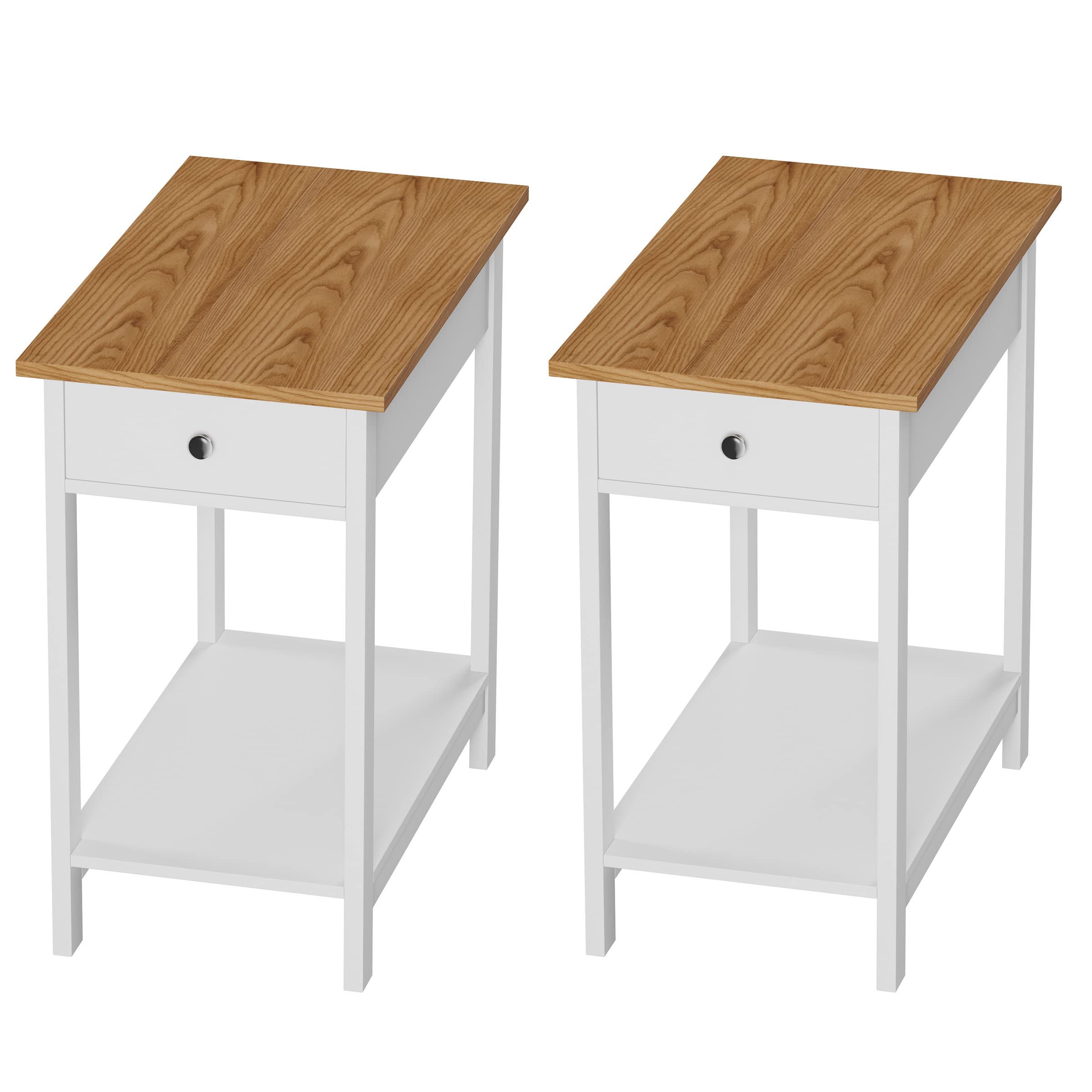 Lavish Home Side Table Set of 2 - Small Nightstand with Drawer & Open Shelf - Traditional Style Bedroom & Living Room Furniture - White - Perfect as Bedside Tables, End Tables, or Accent Furniture for Home Decor