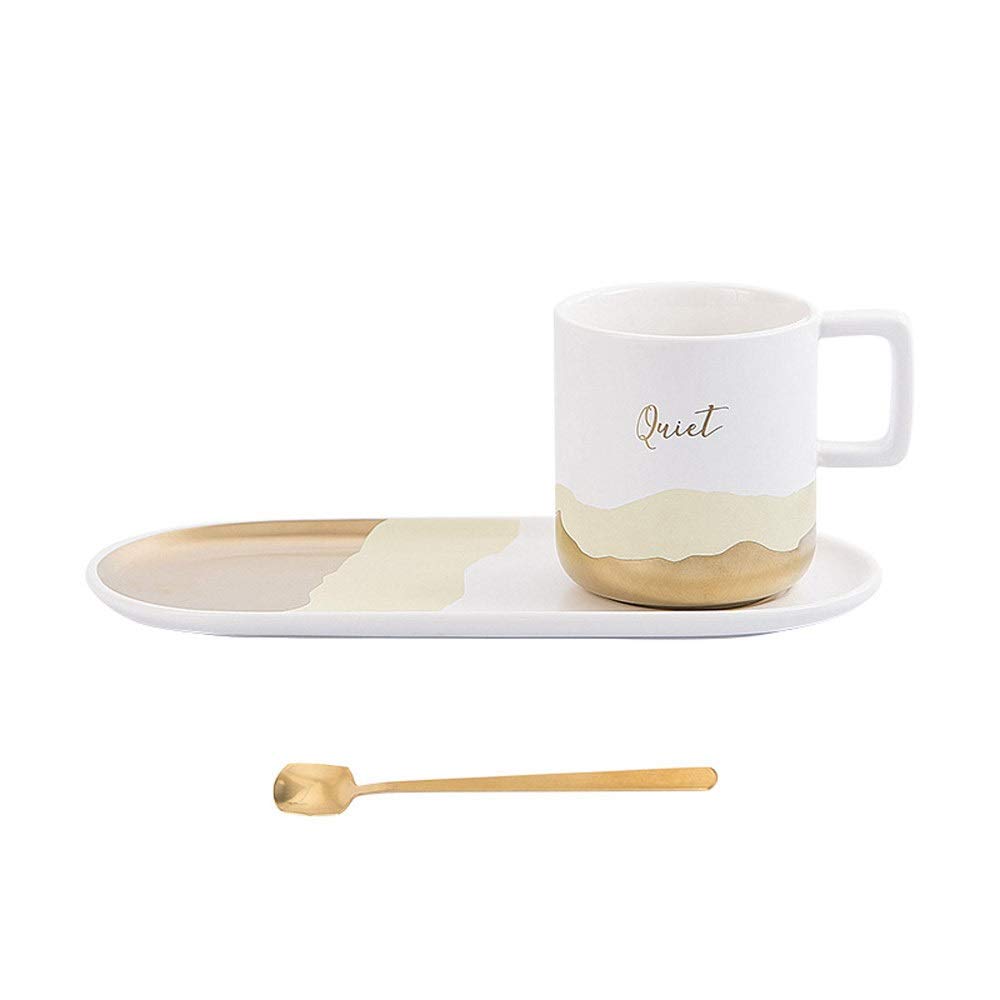 Premium Ceramic Coffee Mug Set - Gold Plated Contrasting Color Cups with Saucers & Snack Plates (Blue) | Perfect for Home, Office & Afternoon Tea | Gift for Couples, Coffee Lovers & Hostess