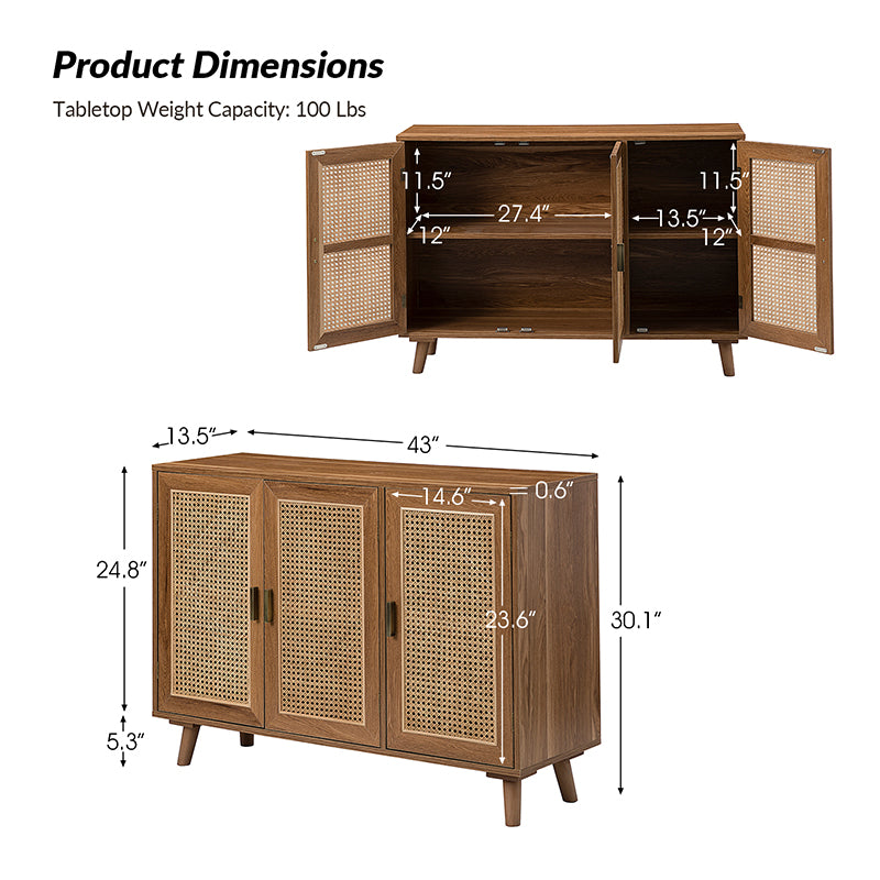 Dario 3-Door Accent Cabinet - Stylish Storage Solution for Living Room, Bedroom & Entryway | Solid Wood Furniture for Home Decor