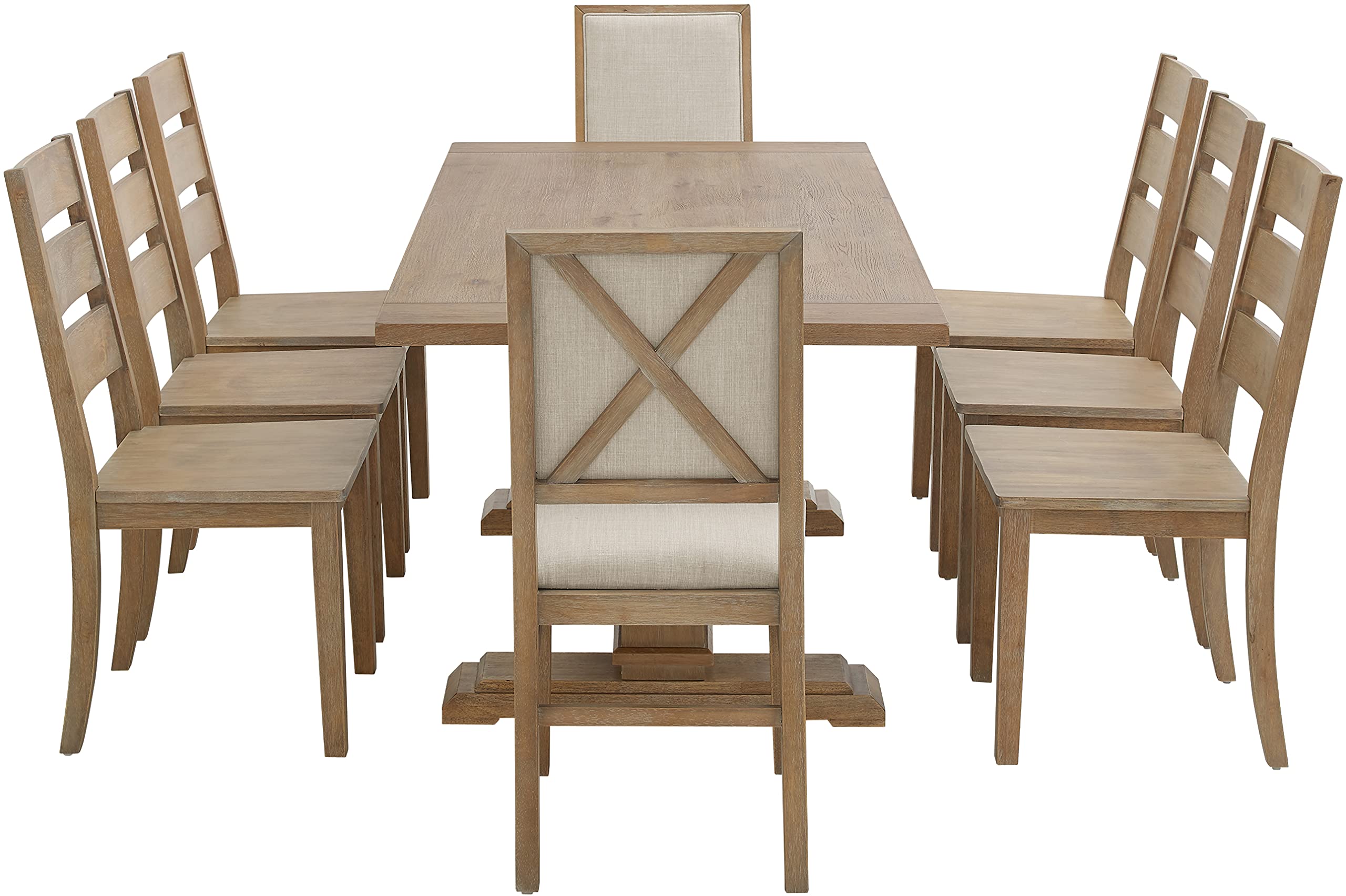 Modern Farmhouse Dining Table Set for 8 - 9-Piece Rustic Brown/Creme Dining Room Furniture with 6 Ladderback & 2 Upholstered Chairs | Perfect for Family Gatherings, Dinner Parties & Farmhouse-Style Home Decor