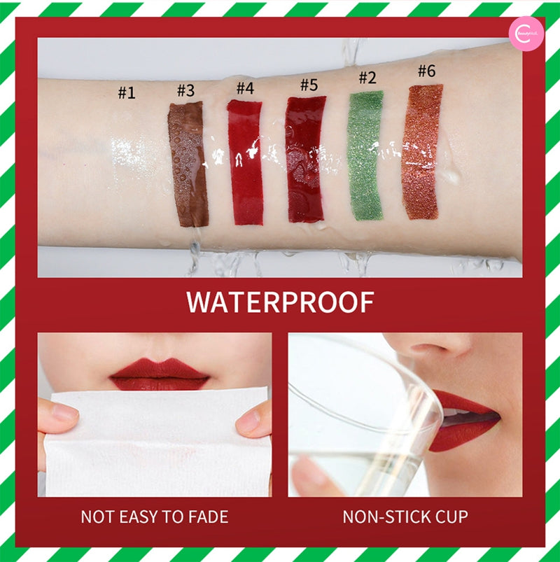 LAKERAIN Christmas Lip Gloss Set - 6 Pack Shimmer Lip Gloss for Holiday Parties, Gifts & Festive Makeup Looks